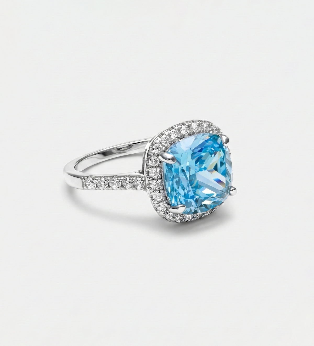 Celestial Blue Cushion Ring in 925 Silver High Quality Simulated Diamonds and Aquamarine Stone - Ash & Harry