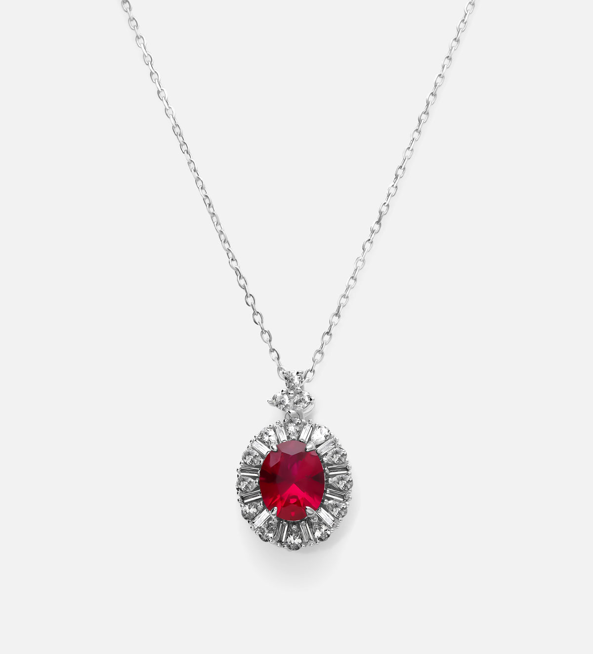 Classic Ruby Glow Pendant in 925 Silver High Quality Simulated Diamonds and Crafted Ruby Stone - Ash & Harry