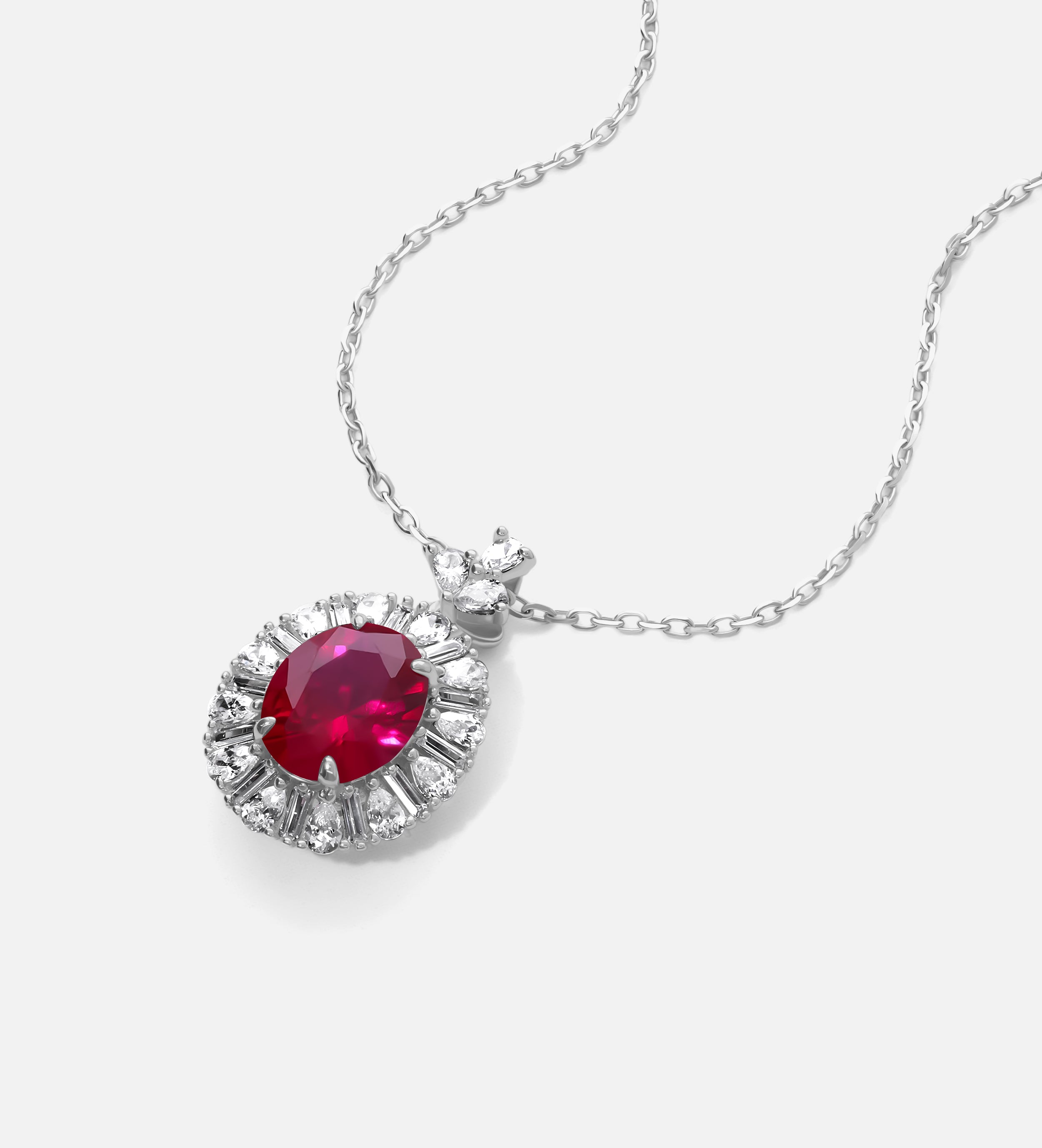 Classic Ruby Glow Pendant in 925 Silver High Quality Simulated Diamonds and Crafted Ruby Stone - Ash & Harry