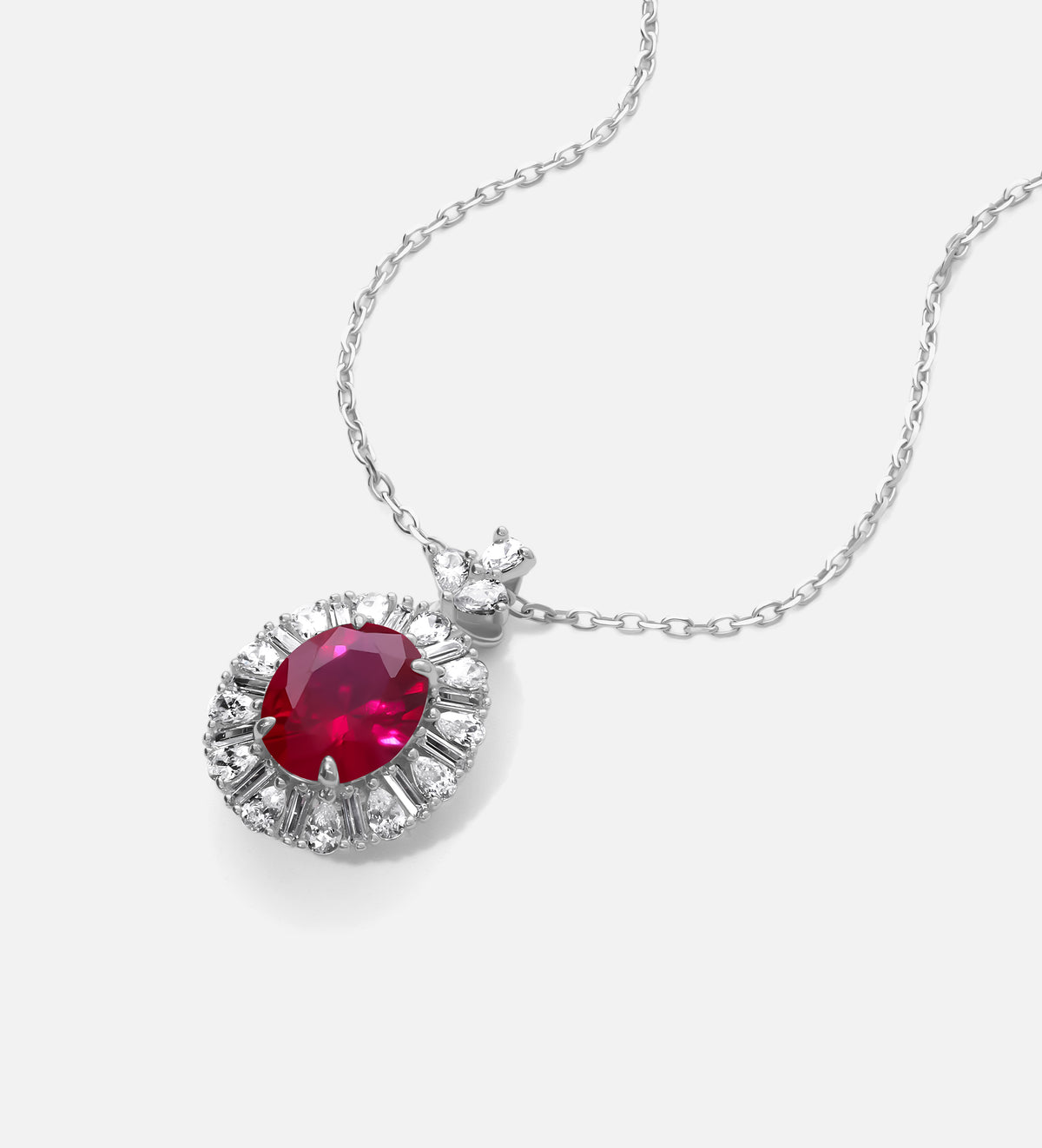 Classic Ruby Glow Pendant in 925 Silver High Quality Simulated Diamonds and Crafted Ruby Stone - Ash & Harry