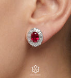 Classic Ruby Glow Studs in 925 Silver High Quality Simulated Diamonds and Crafted Ruby Stones - Ash & Harry