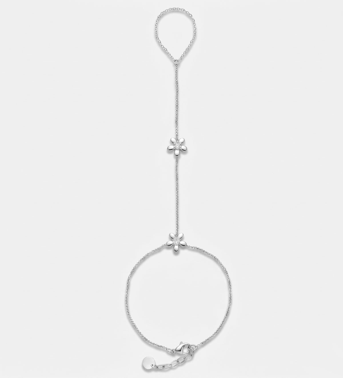 Daisy Link Hand Chain in Silver With High Quality Simulated Diamonds - Ash & Harry