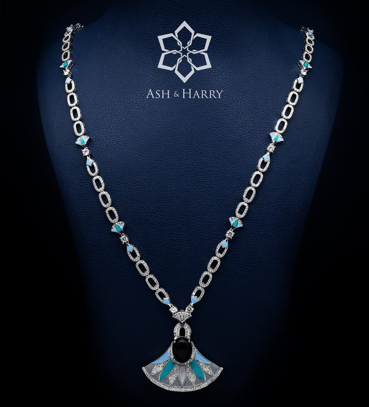 Deco Dream Long chain Set in High Quality Simulated Diamonds Rhodium Plated - Ash & Harry