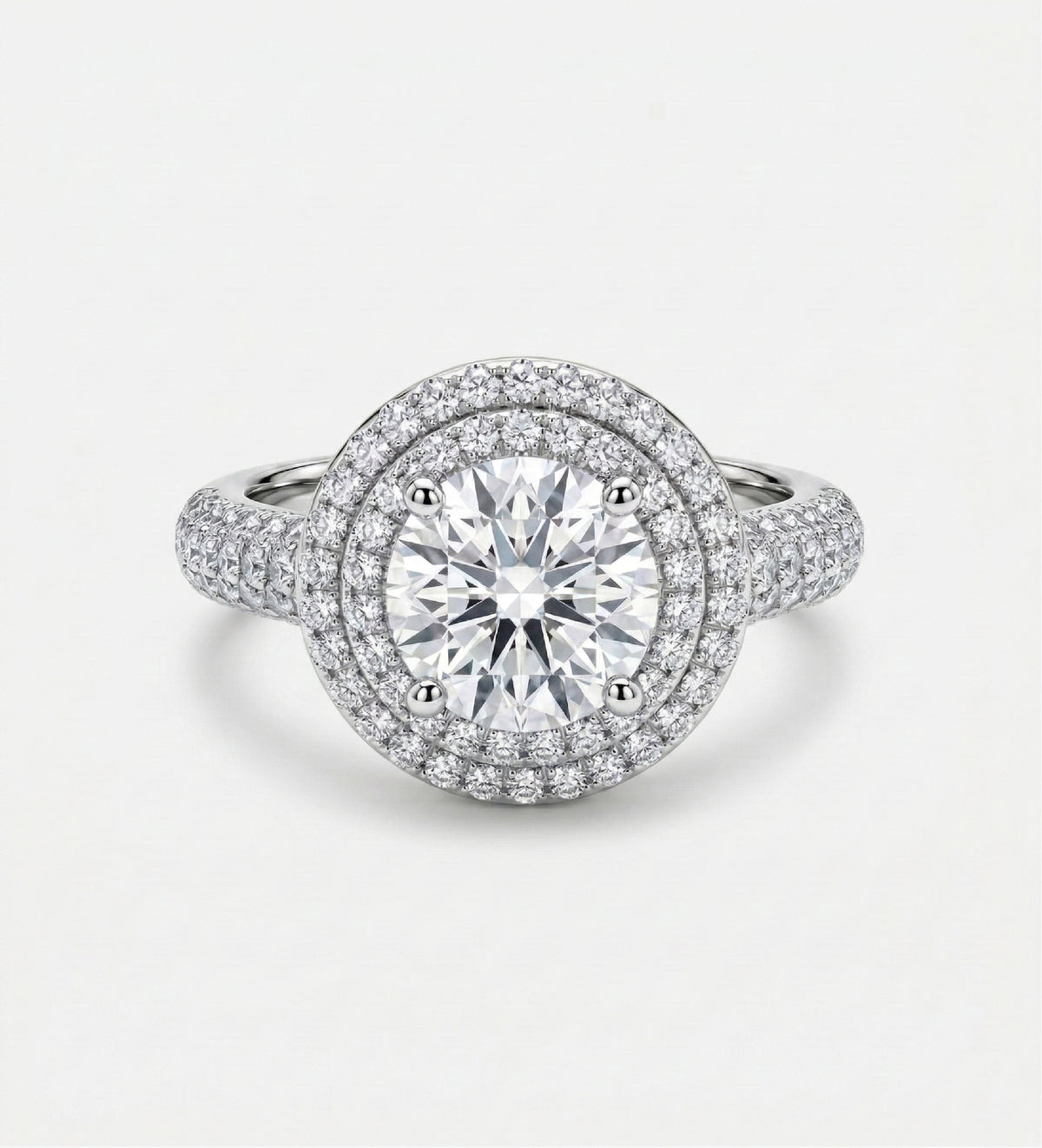 Double Halo Glow Ring in 925 Silver with High Quality Simulated Diamonds - Ash & Harry