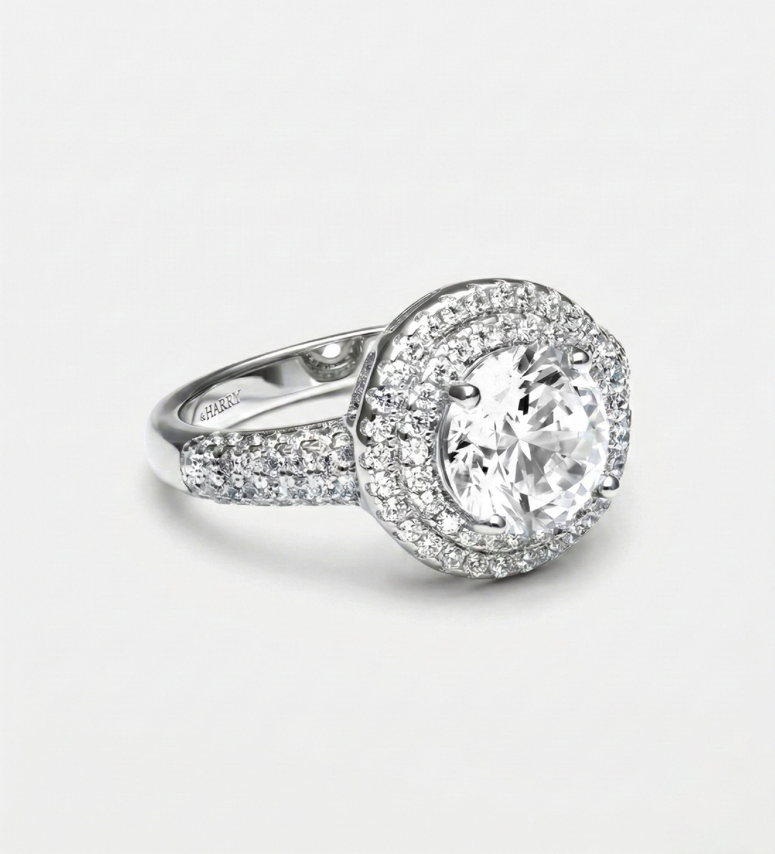 Double Halo Glow Ring in 925 Silver with High Quality Simulated Diamonds - Ash & Harry