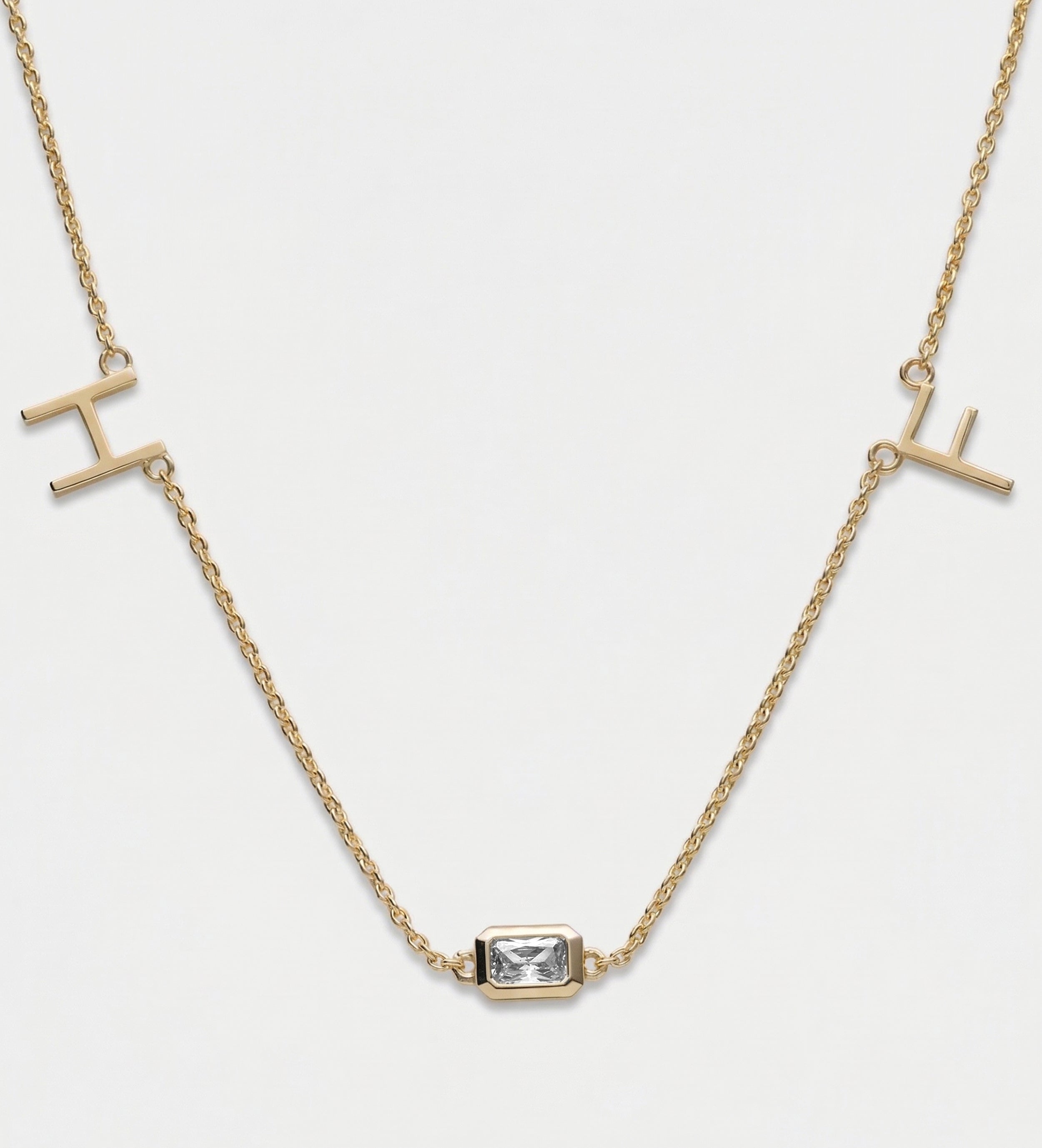 Eden Initial Necklace With .3CT Emerald Cut Lab Diamond in 18K Gold Plating on 925 Silver - Ash & Harry