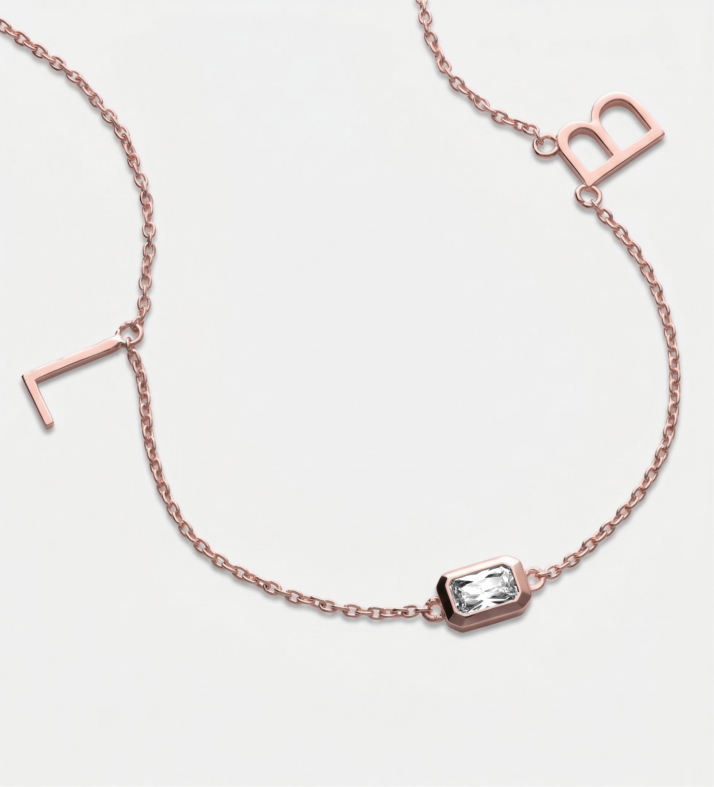 Eden Initial Necklace With .3CT Emerald Cut Lab Diamond in 18K Rose Gold Plating on 925 Silver - Ash & Harry