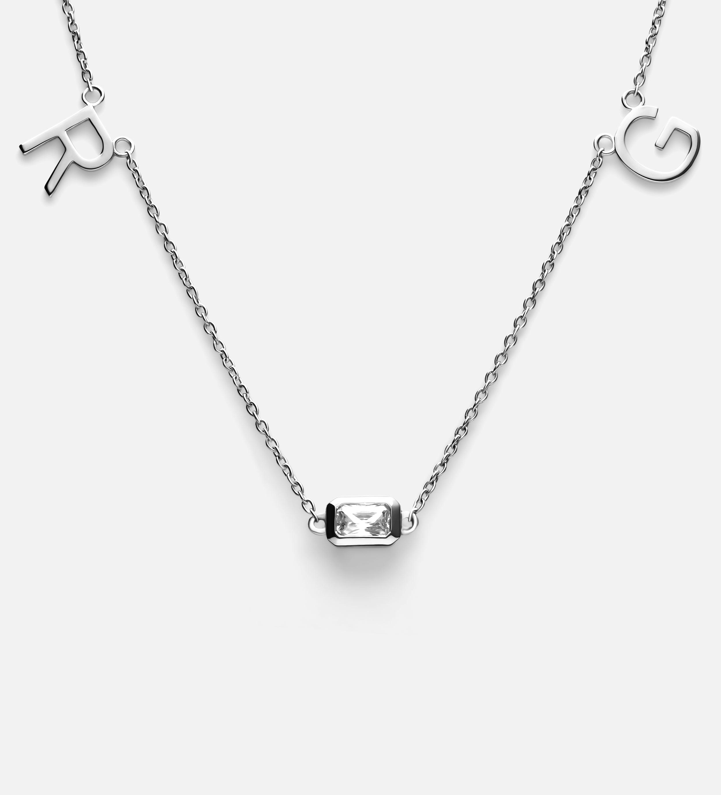 Eden Initial Necklace With .3CT Emerald Cut Lab Diamond in Rhodium Plating on 925 Silver - Ash & Harry
