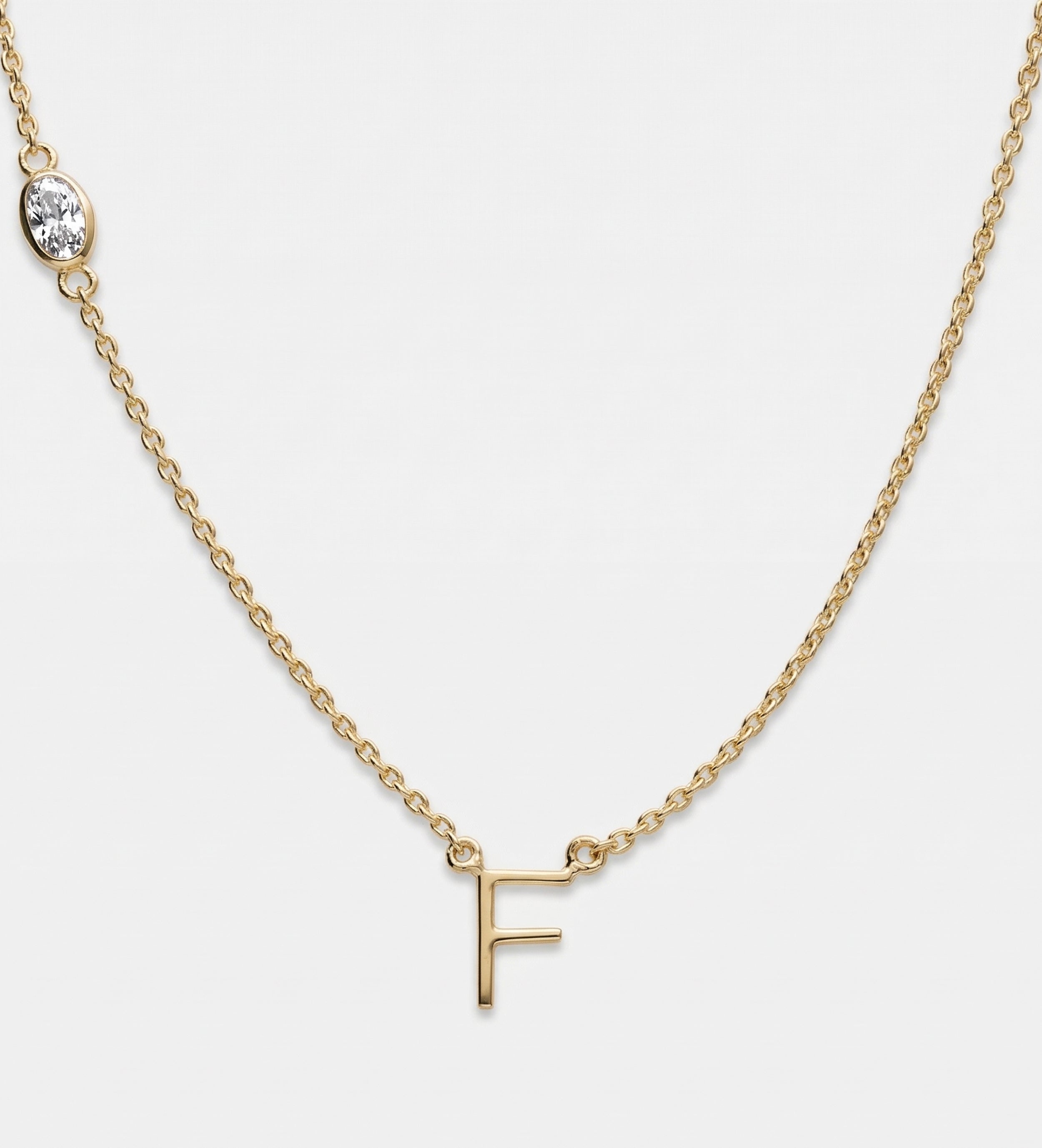 Eden Initial Necklace With .3CT Oval Lab Diamond in 18K Gold Plating on 925 Silver - Ash & Harry