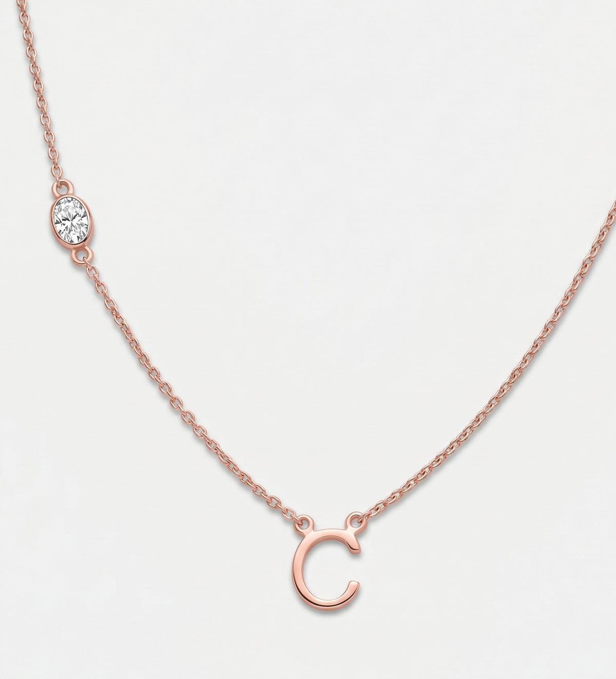 Eden Initial Necklace With .3CT Oval Lab Diamond in 18K Rose Gold Plating on 925 Silver - Ash & Harry