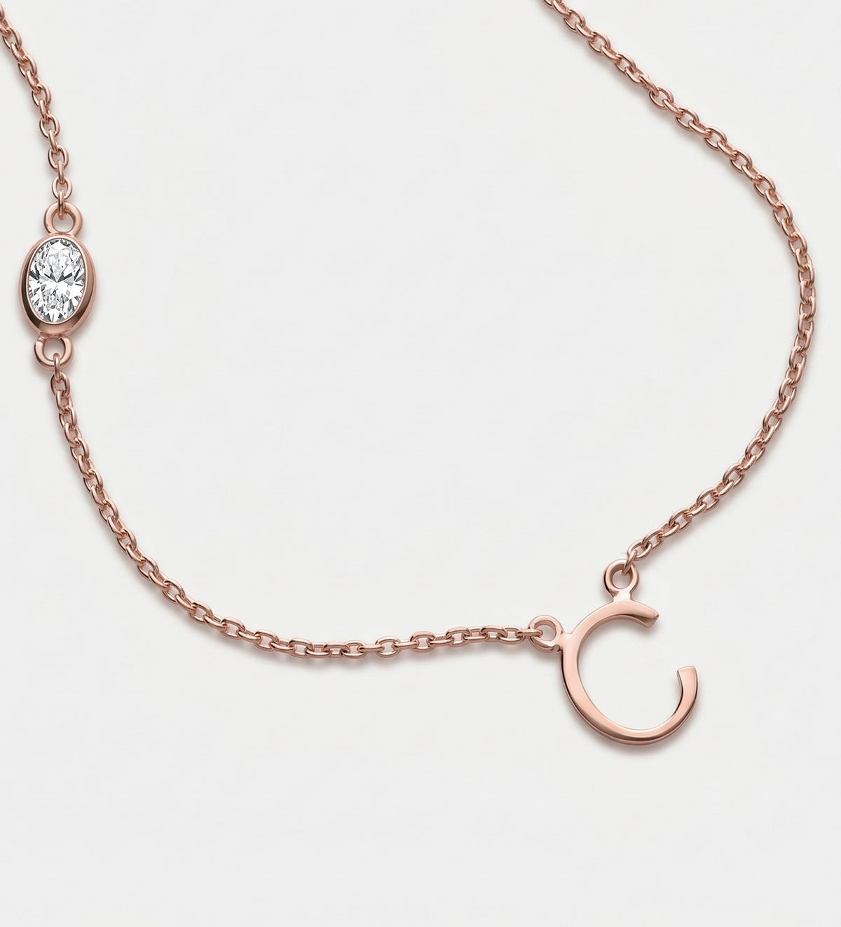 Eden Initial Necklace With .3CT Oval Lab Diamond in 18K Rose Gold Plating on 925 Silver - Ash & Harry