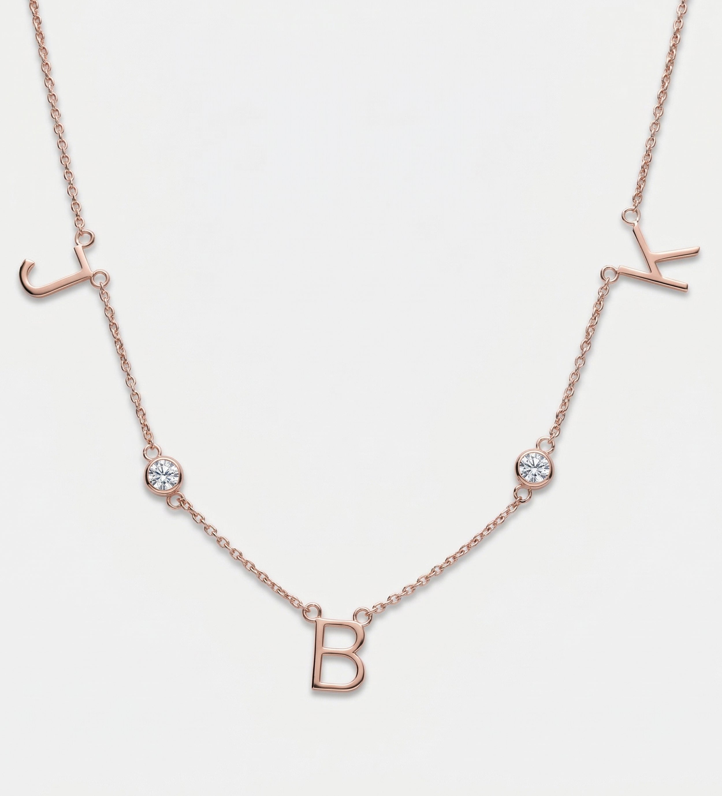 Eden Initial Necklace With .3CT Round Lab Diamond - in 18K Rose Gold Plating on 925 Silver - Ash & Harry