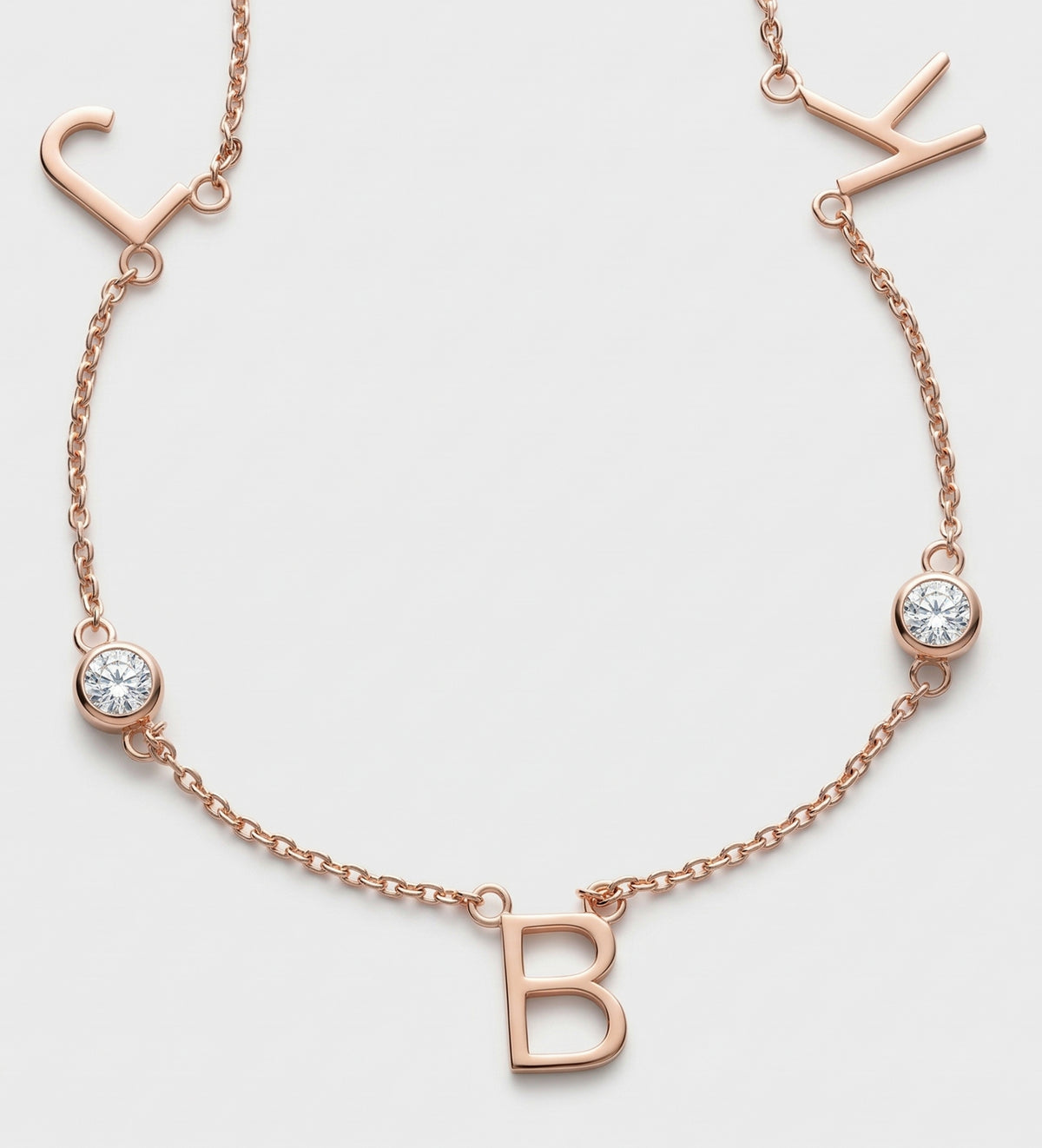 Eden Initial Necklace With .3CT Round Lab Diamond - in 18K Rose Gold Plating on 925 Silver - Ash & Harry