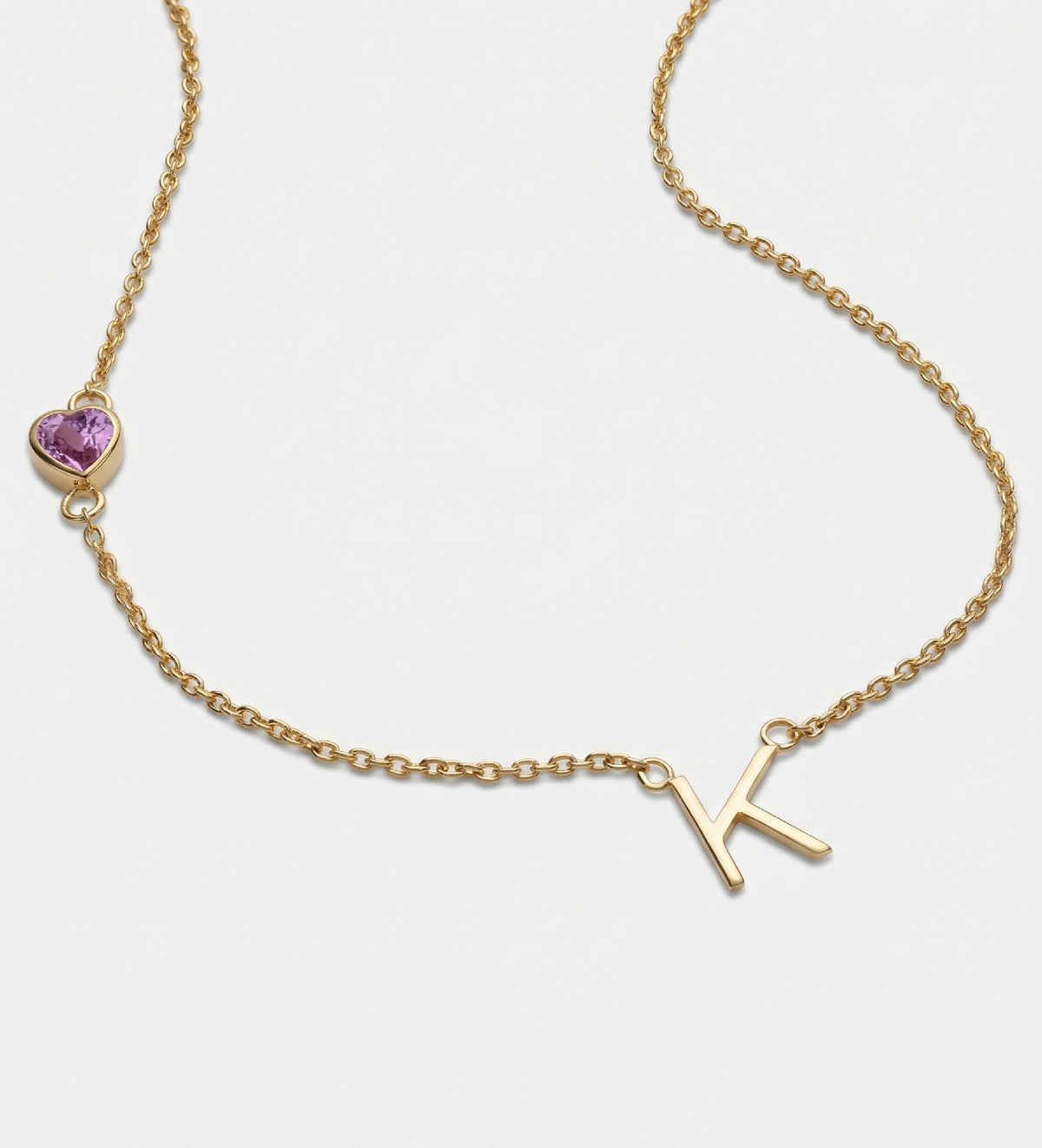 Eden Initial Necklace With 0.2ct Heart Shaped Lab Crafted Gemstone in 18K Gold Plating on 925 Silver - Ash & Harry