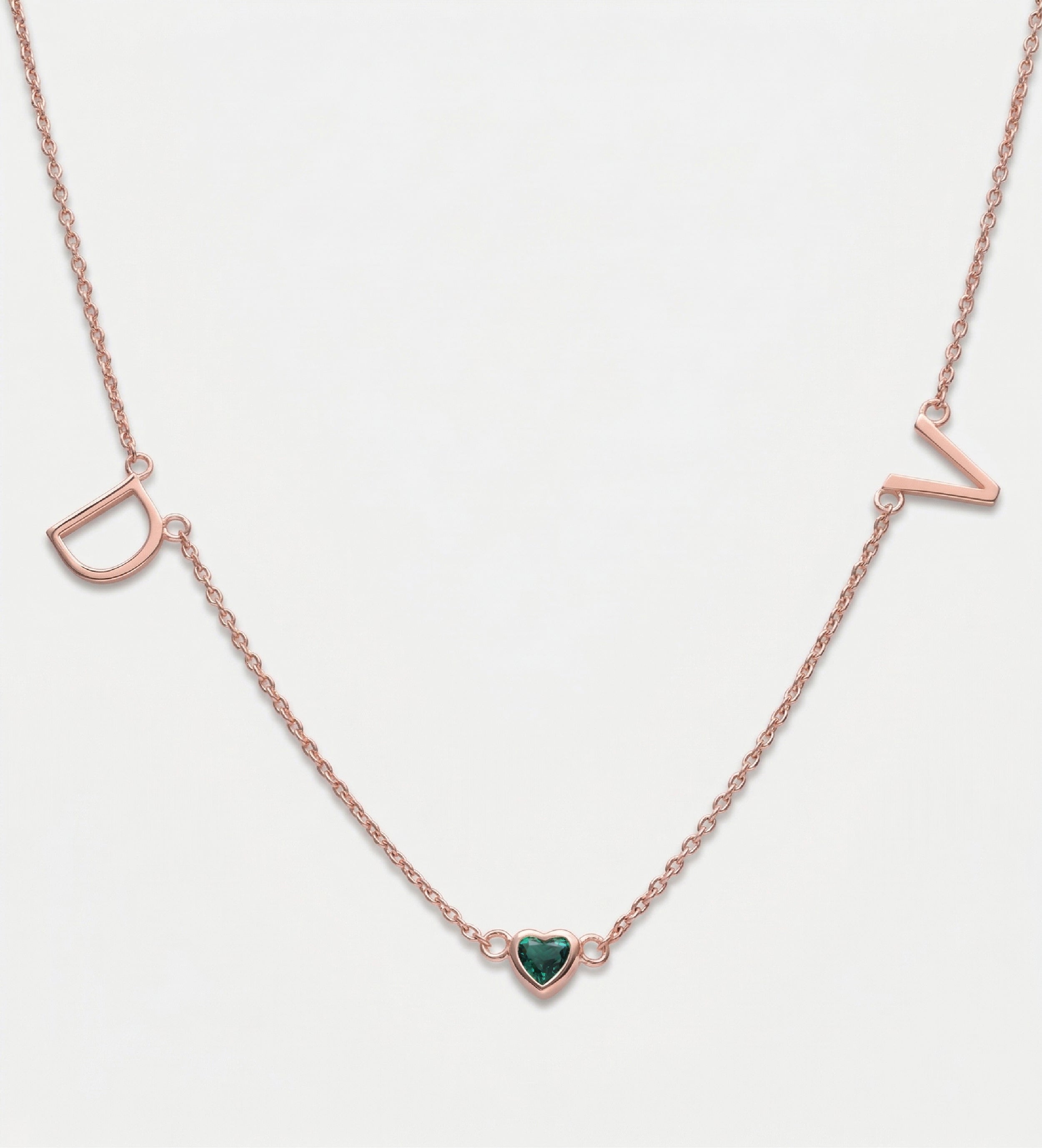 Eden Initial Necklace With 0.2ct Heart Shaped Lab Crafted Gemstone in 18K Rose Gold Plating on 925 Silver - Ash & Harry