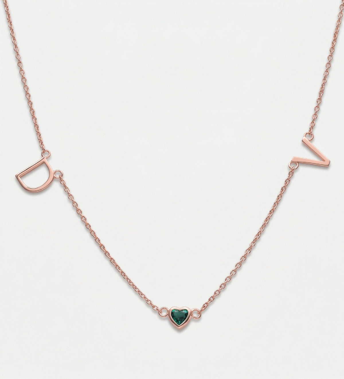 Eden Initial Necklace With 0.2ct Heart Shaped Lab Crafted Gemstone in 18K Rose Gold Plating on 925 Silver - Ash & Harry
