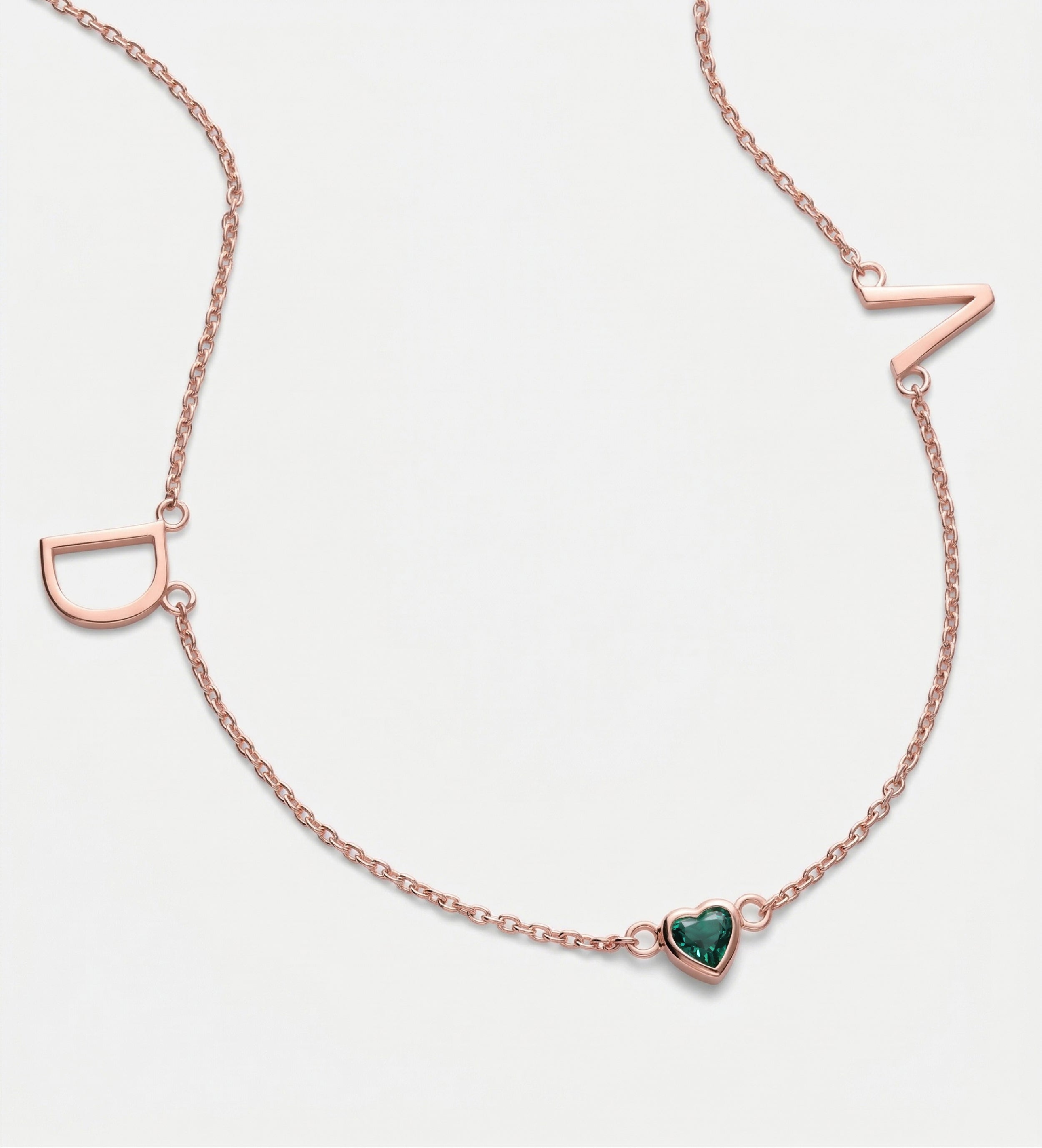 Eden Initial Necklace With 0.2ct Heart Shaped Lab Crafted Gemstone in 18K Rose Gold Plating on 925 Silver - Ash & Harry
