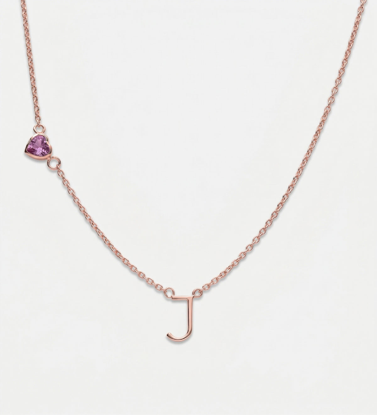 Eden Initial Necklace With 0.2ct Heart Shaped Lab Crafted Gemstone in 18K Rose Gold Plating on 925 Silver - Ash & Harry