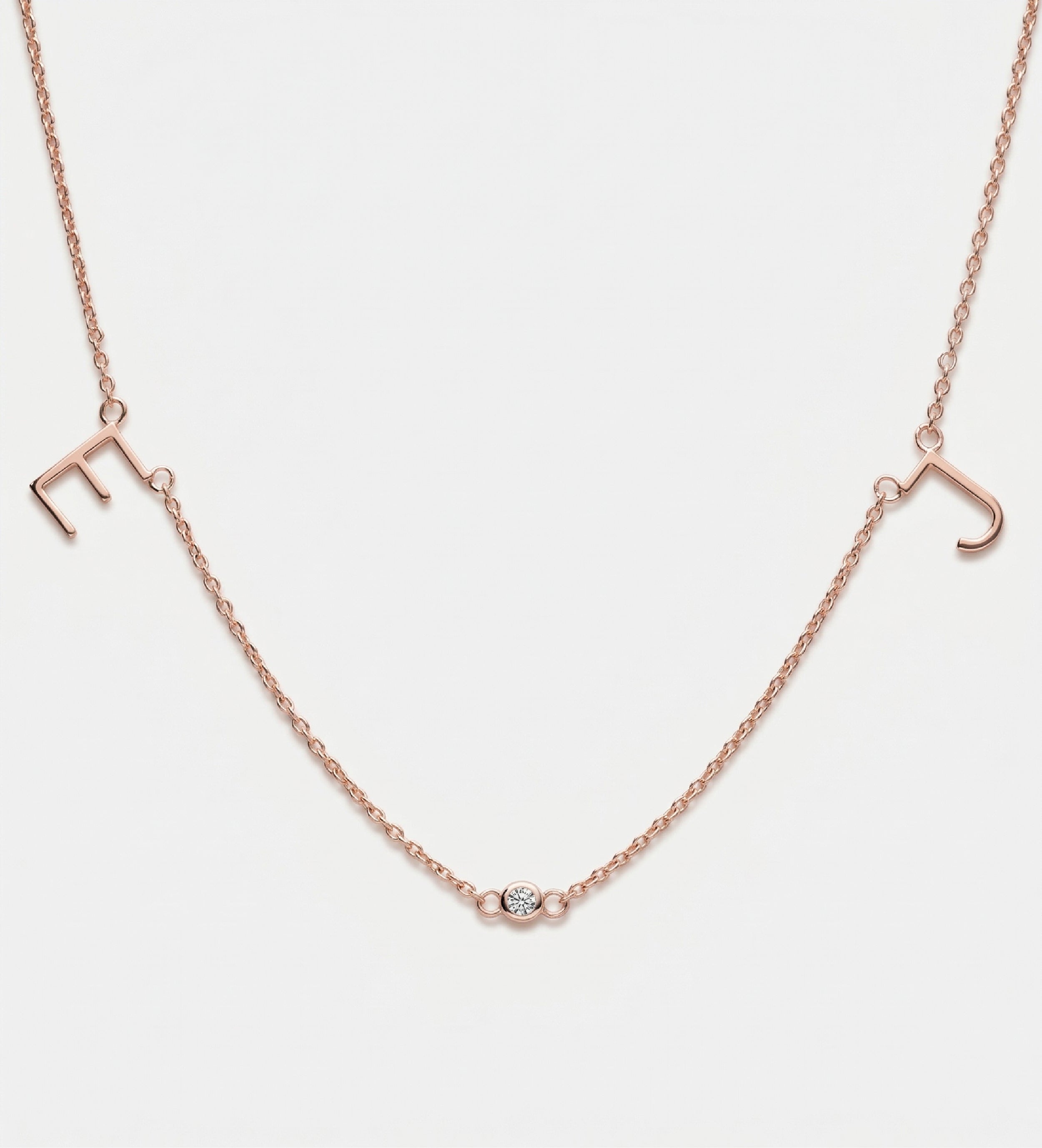 Eden Initial Necklace With Lab Diamond in 18K Rose Gold Plating on 925 Silver - Ash & Harry