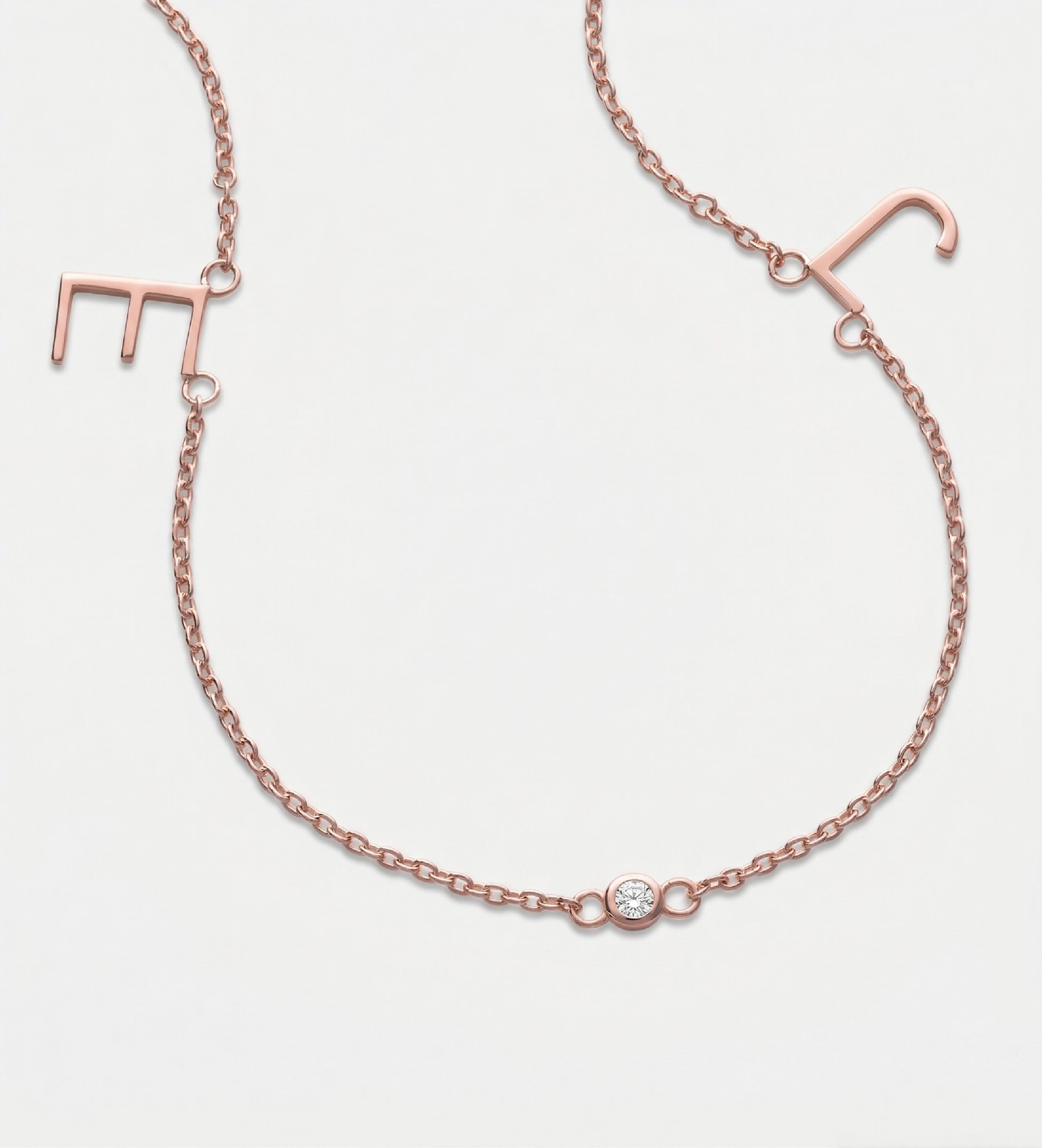 Eden Initial Necklace With Lab Diamond in 18K Rose Gold Plating on 925 Silver - Ash & Harry