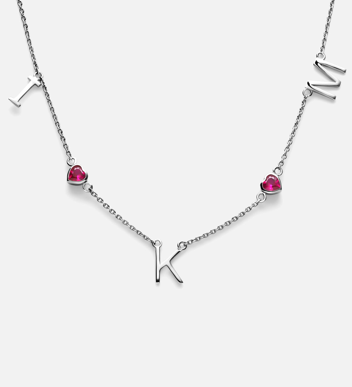Eden Initial Necklace With 0.2ct Heart Shaped Lab Crafted Gemstone in Rhodium Plating on 925 Silver - Ash & Harry