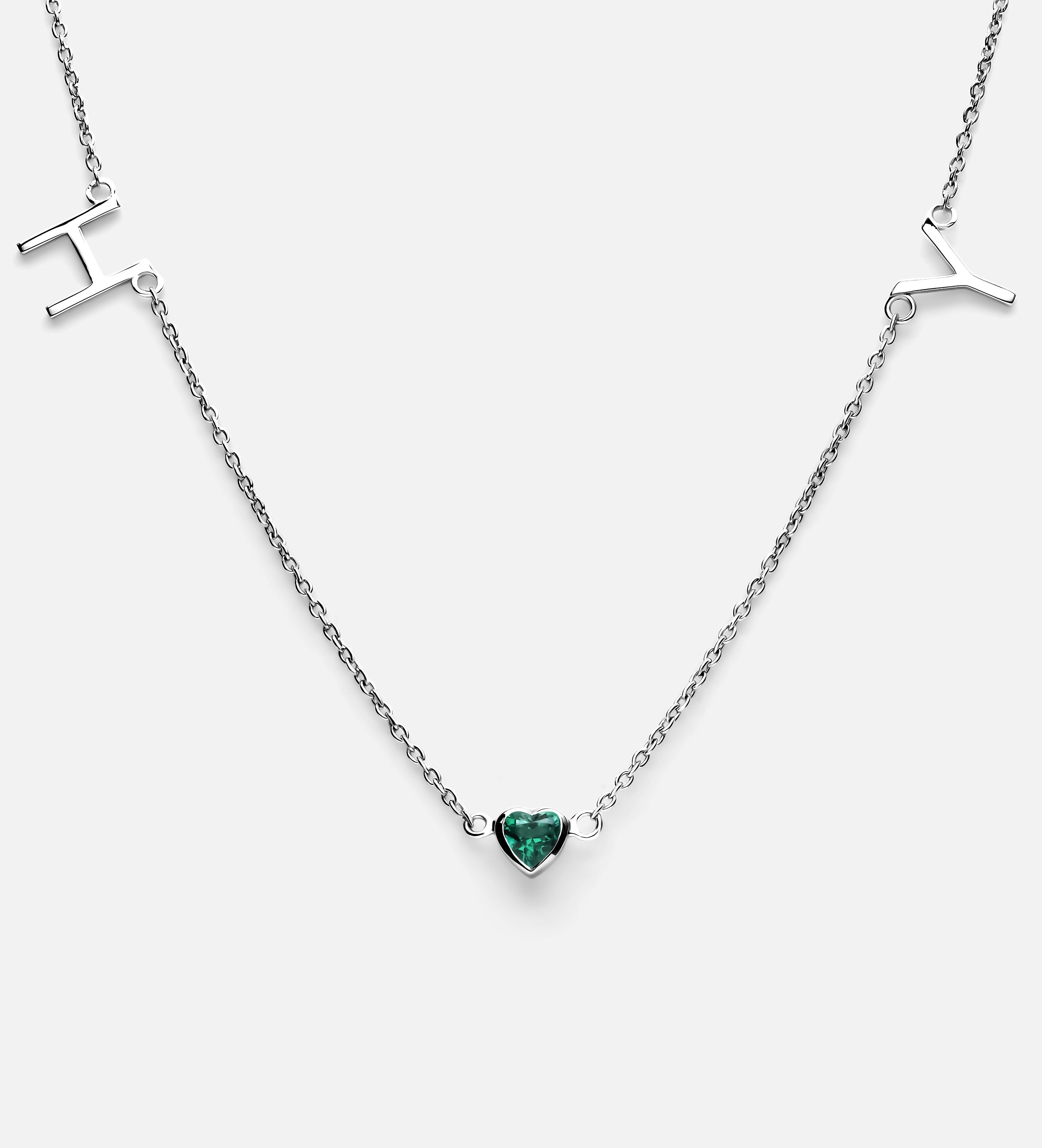 Eden Initial Necklace With 0.2ct Heart Shaped Lab Crafted Gemstone in Rhodium Plating on 925 Silver - Ash & Harry