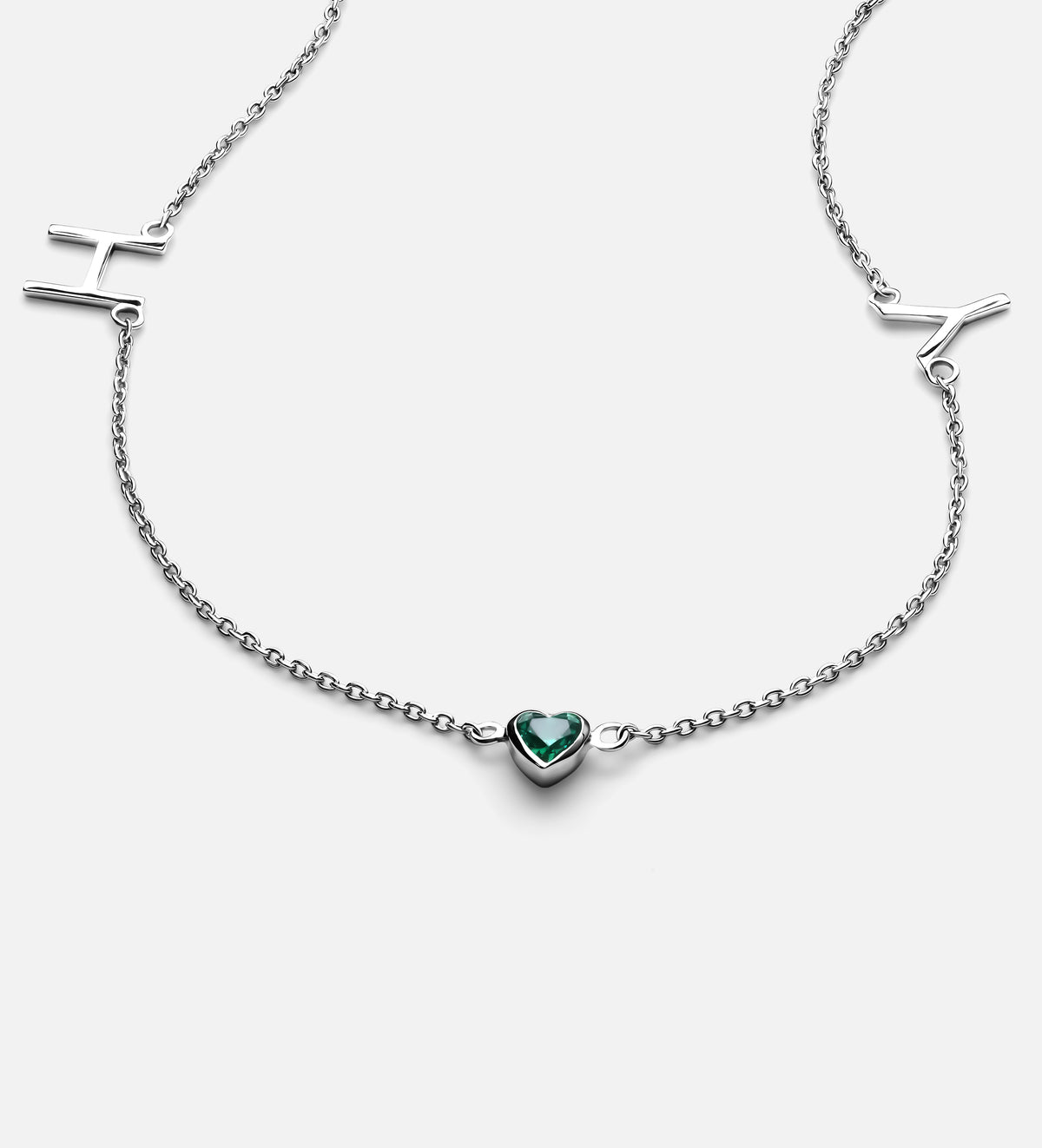 Eden Initial Necklace With 0.2ct Heart Shaped Lab Crafted Gemstone in Rhodium Plating on 925 Silver - Ash & Harry