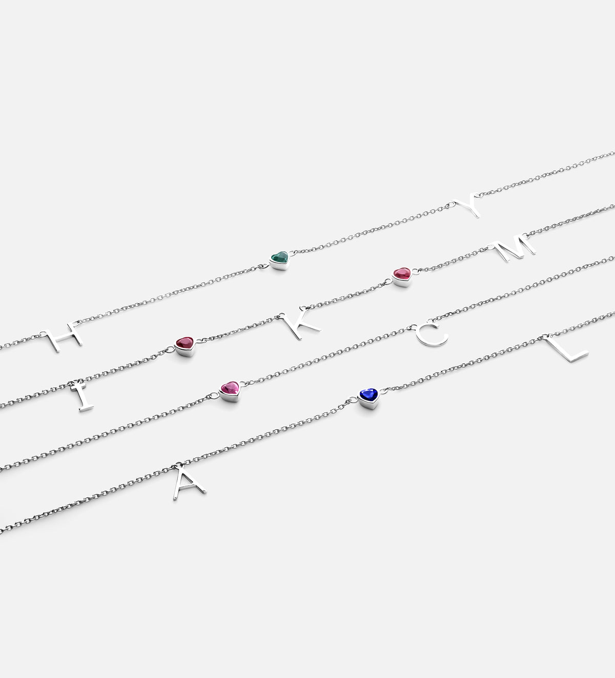 Eden Initial Necklace With 0.2ct Heart Shaped Lab Crafted Gemstone in Rhodium Plating on 925 Silver - Ash & Harry