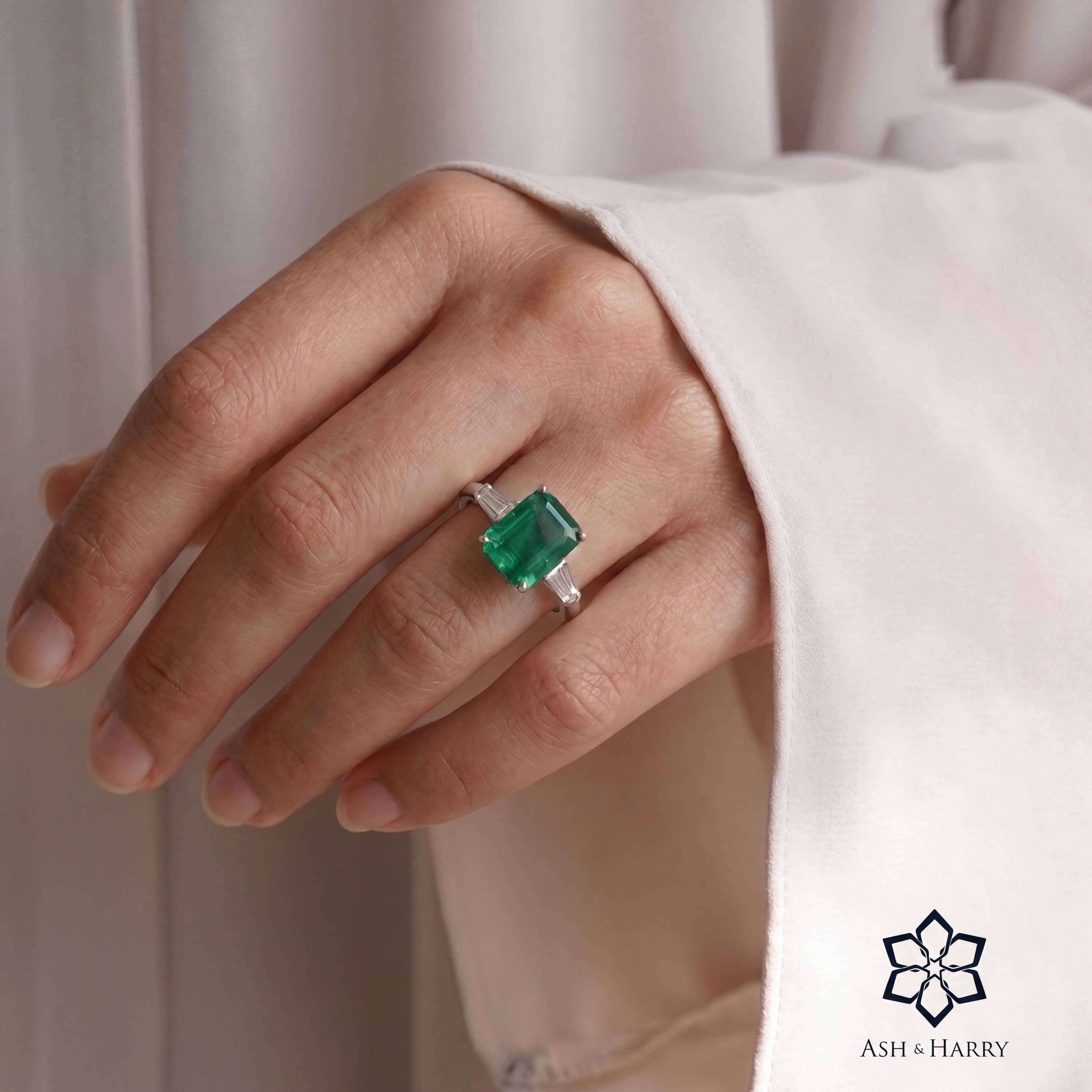 Emerald Baguette Ring In 925 Silver High Quality Simulated Diamonds - Ash & Harry