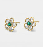 Emerald Bloom Studs With High Quality Simulated Emerald and Diamonds - Ash & Harry