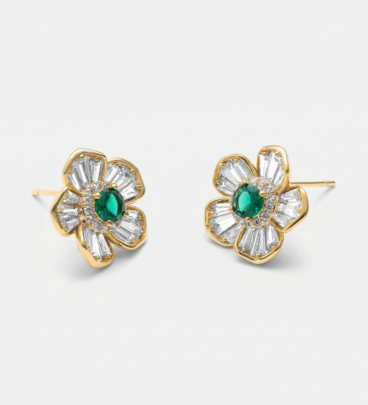 Emerald Bloom Studs With High Quality Simulated Emerald and Diamonds - Ash & Harry