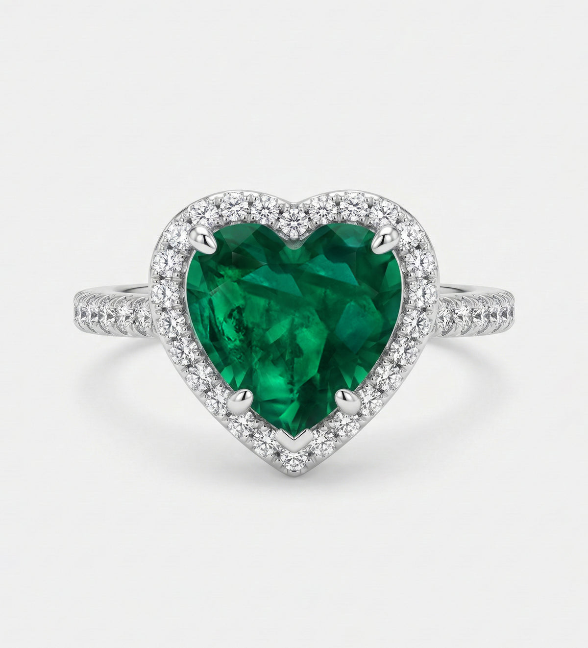 Emerald Heart Majesty Ring in 925 Silver High Quality Simulated Diamonds and Crafted Heart - Shaped Emerald Stone - Ash & Harry
