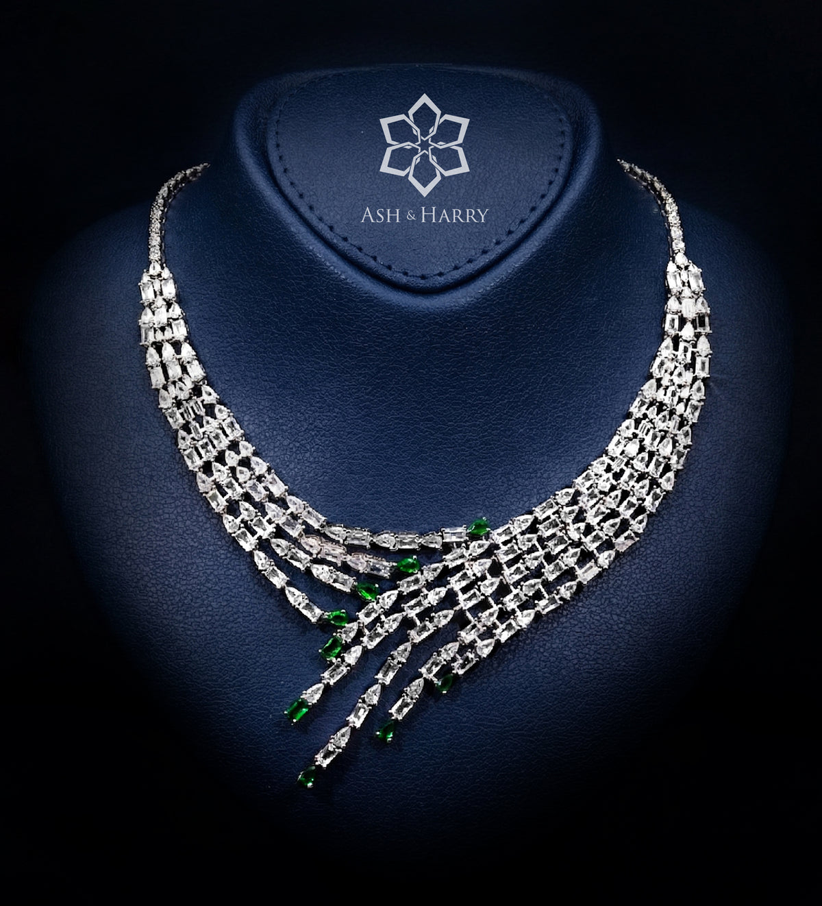 Estelle Green Luxury Bridal Full Set in High Quality Simulated Diamonds Rhodium Plated - Ash & Harry