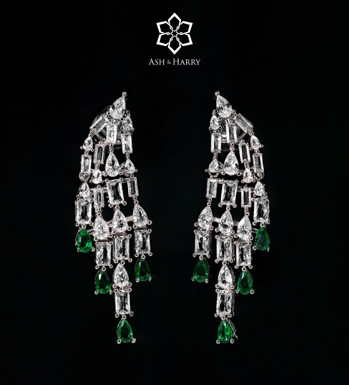 Estelle Green Luxury Bridal Full Set in High Quality Simulated Diamonds Rhodium Plated - Ash & Harry