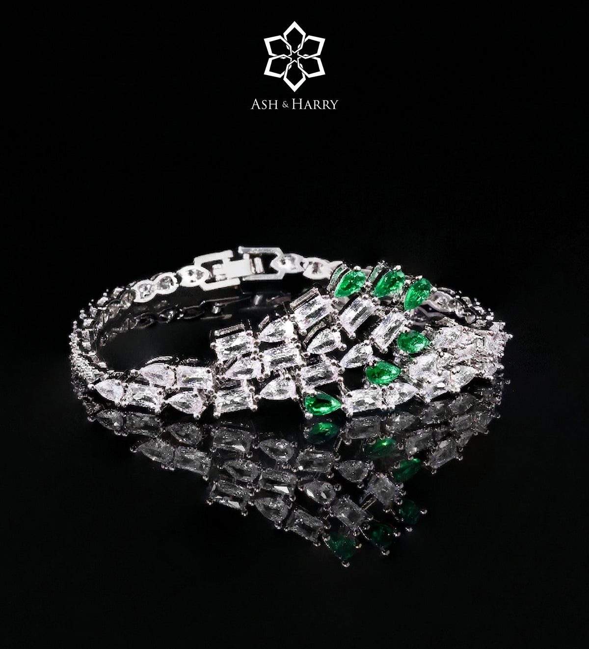 Estelle Green Luxury Bridal Full Set in High Quality Simulated Diamonds Rhodium Plated - Ash & Harry