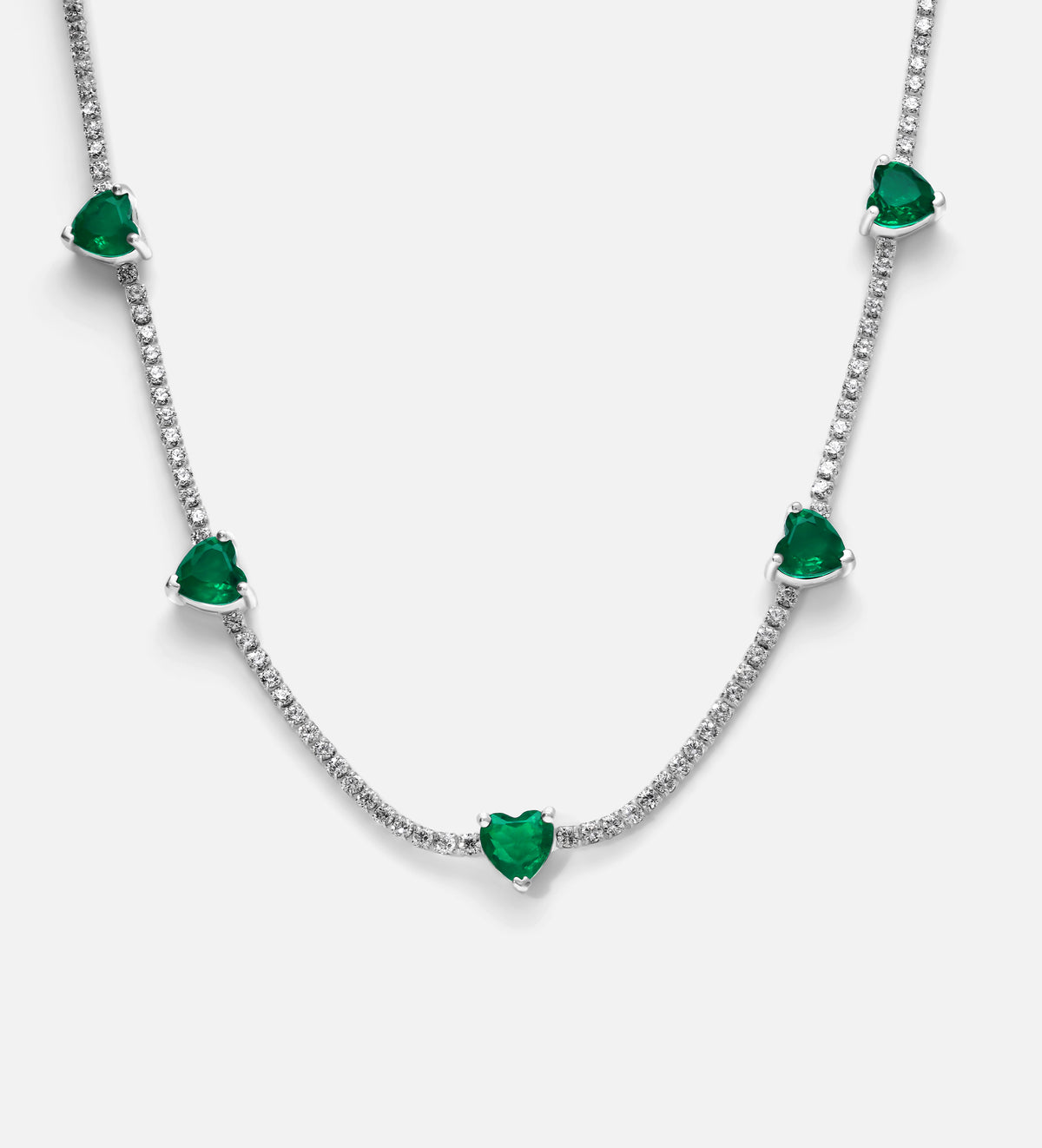 Eternal Eden Heart Necklace in 925 Silver High Quality Simulated Diamonds and Crafted Heart - Cut Emerald Stones - Ash & Harry