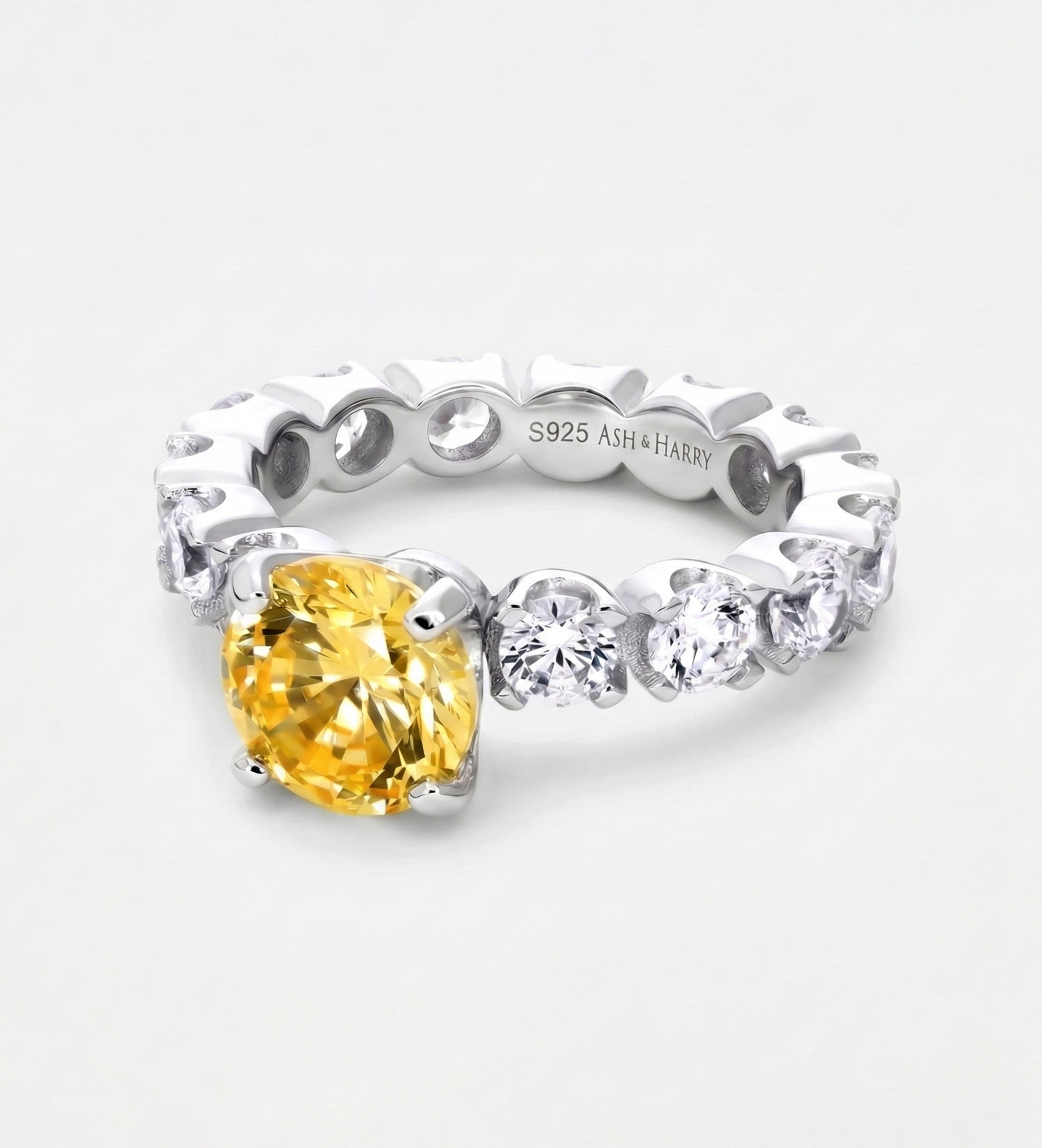 Eternal Sunshine Solitaire Ring with High Quality Simulated White and Canary Diamonds in 925 Silver - Ash & Harry