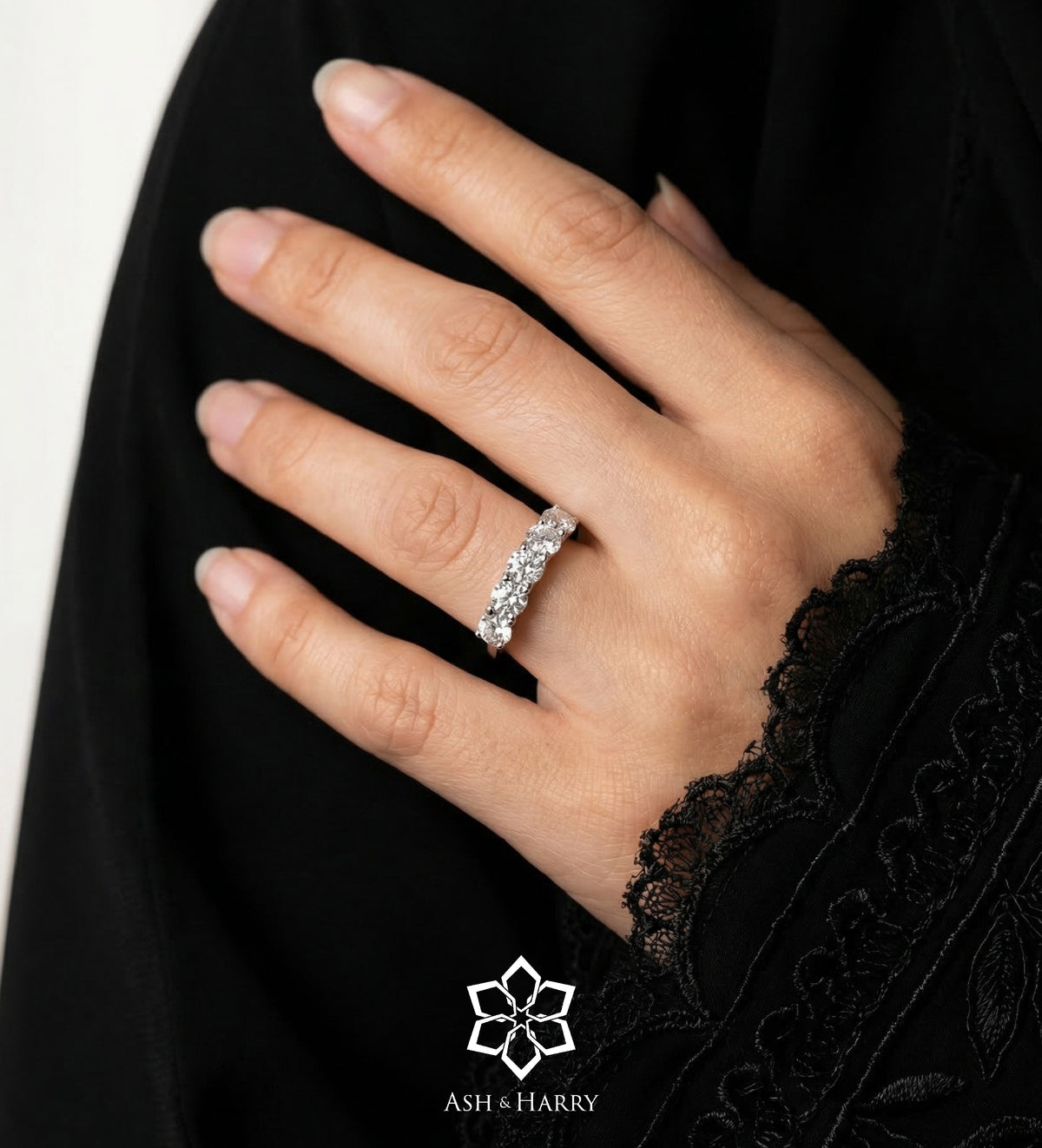 Five Star Row Ring in 925 Silver with High Quality Simulated Diamonds - Ash & Harry