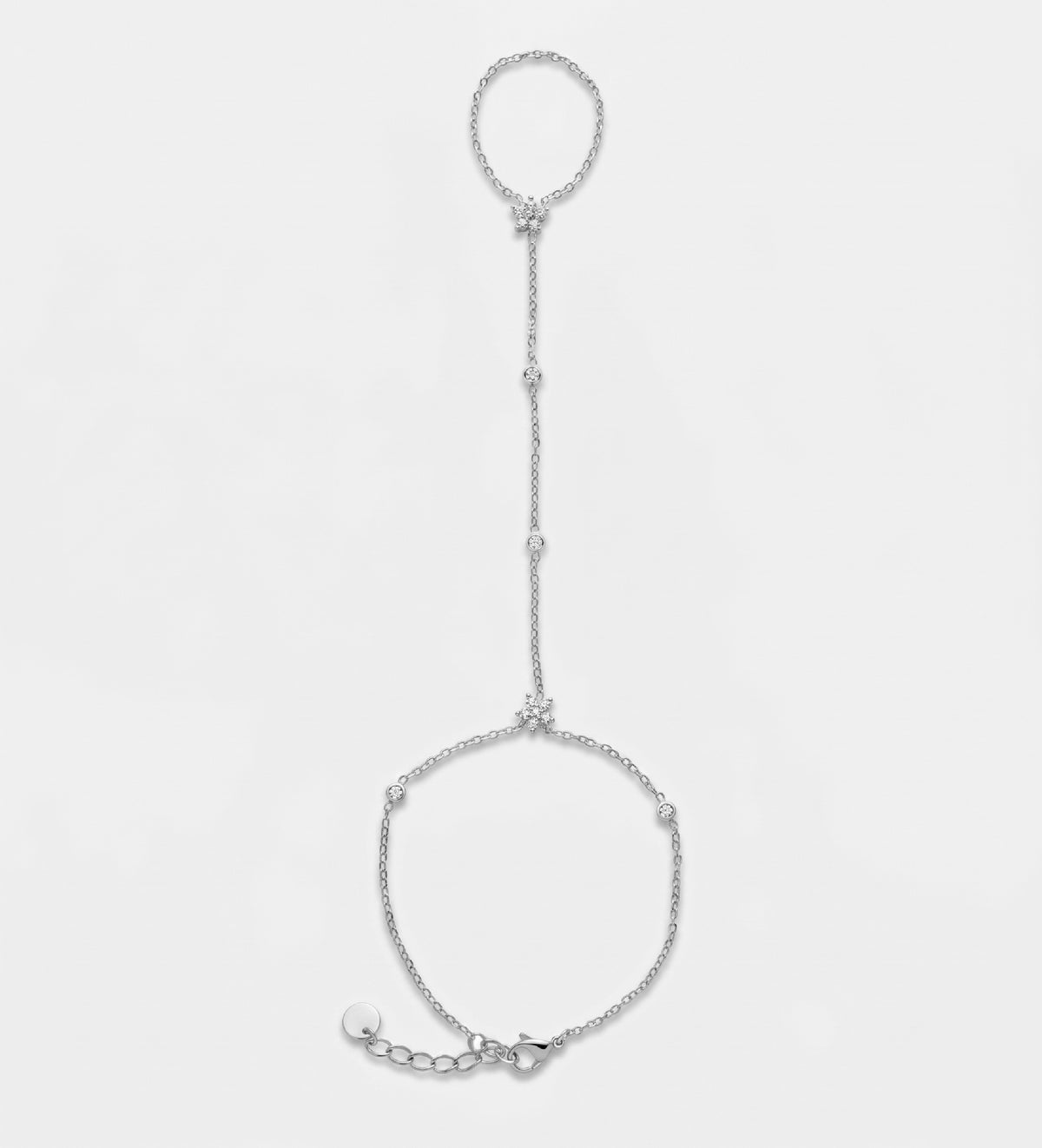 Fleur Link Hand Chain in Silver With High Quality Simulated Diamonds - Ash & Harry