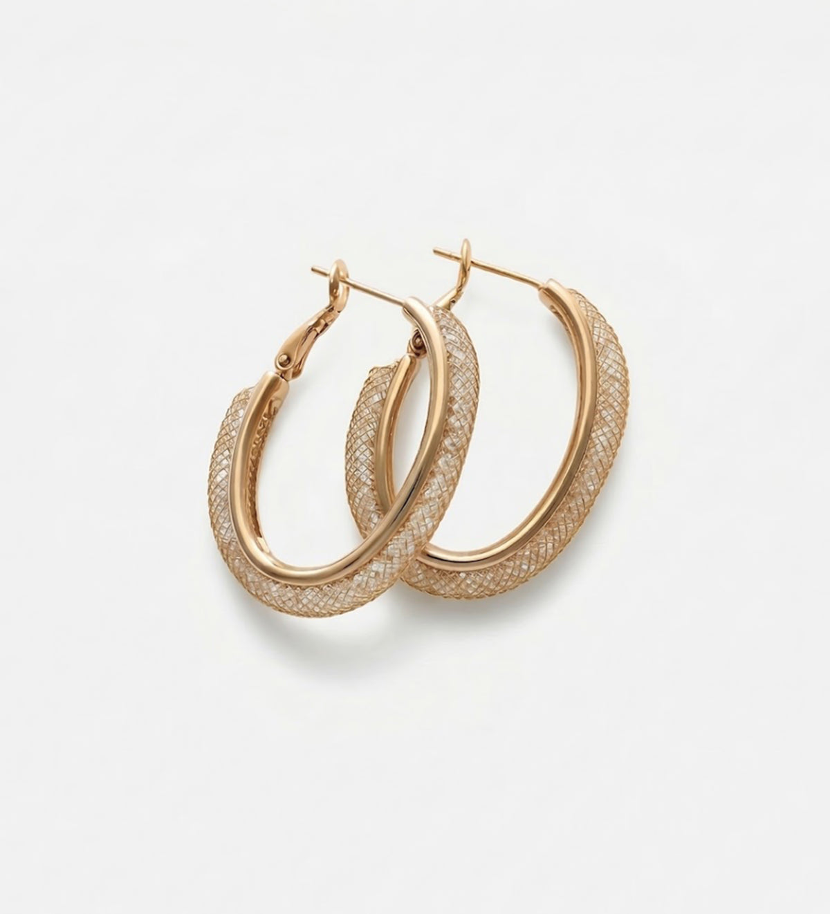 Gilded Mesh Hoops With High Quality Simulated Emerald and Diamonds - Ash & Harry