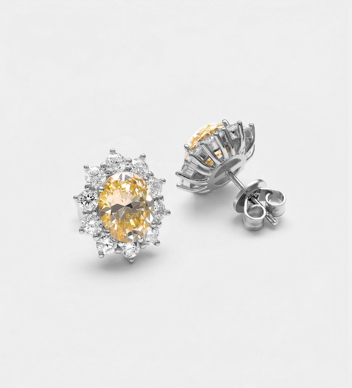 Golden Aura Studs in 925 Silver with High Quality Simulated White and Crafted Canary Diamonds - Ash & Harry
