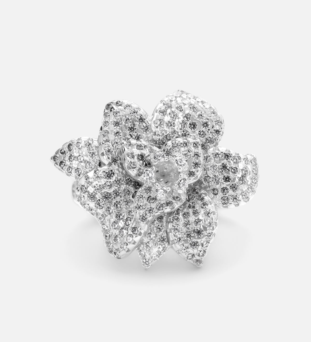 Grand Fleur Cocktail Ring in 925 Silver with High Quality Simulated Pave Diamonds - Ash & Harry