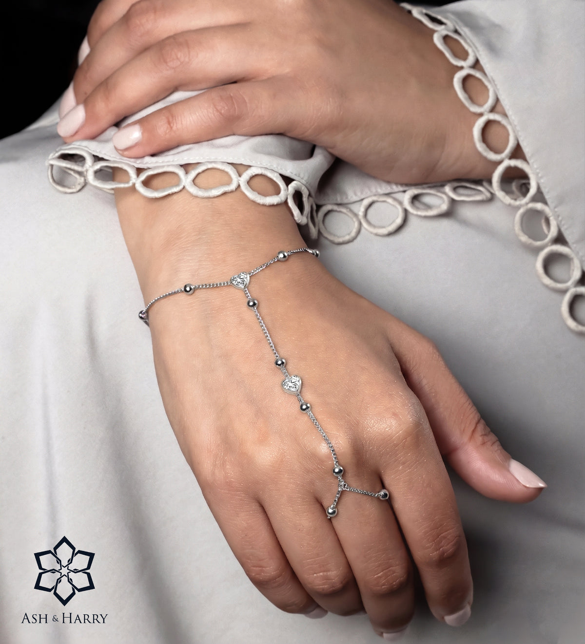 Heart drop Hand Chain in Silver With High Quality Simulated Diamonds - Ash & Harry