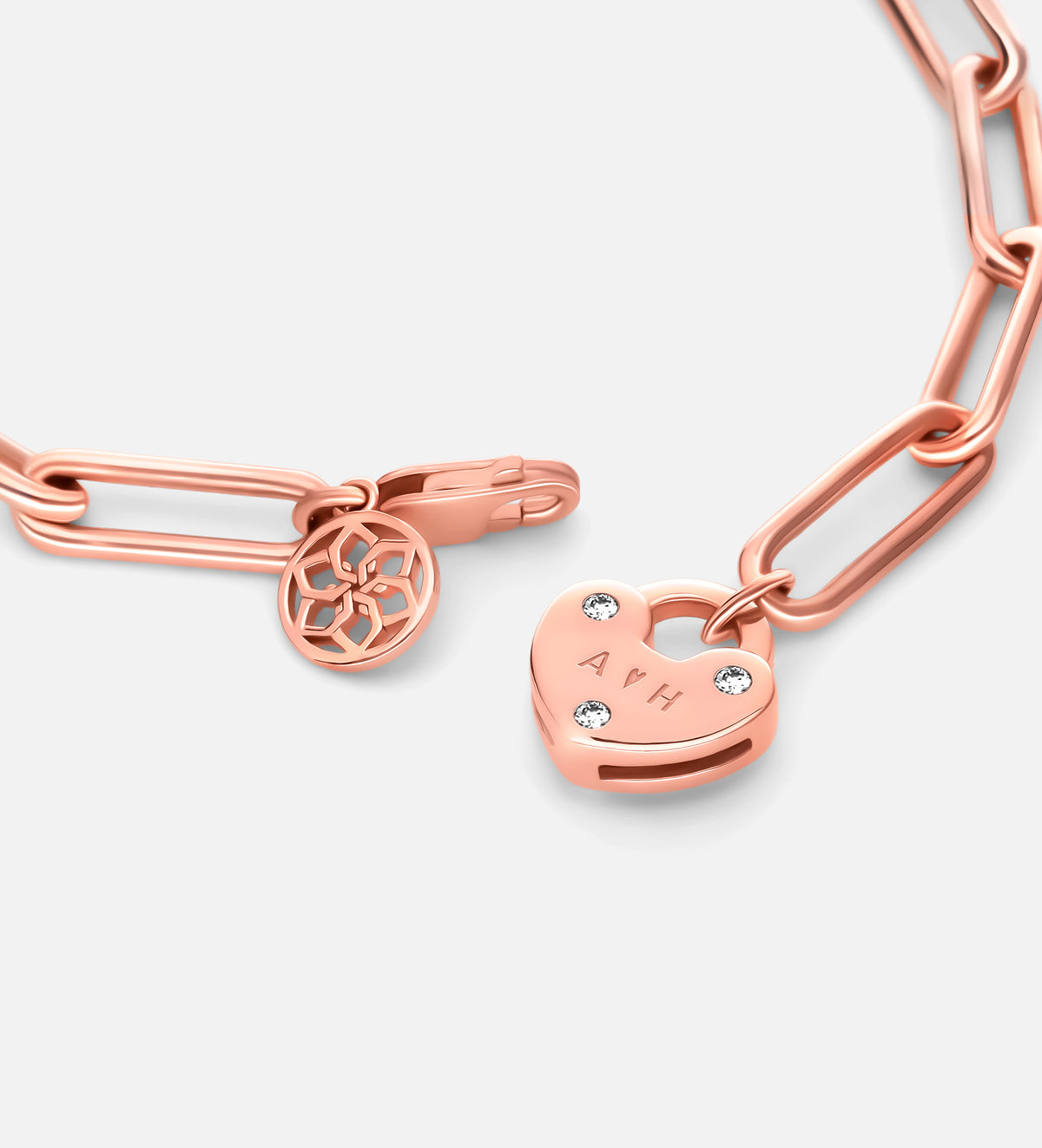 Heart Lock Bracelet With Lab Diamond in 18K Rose Gold Plating on 925 Silver - Ash & Harry