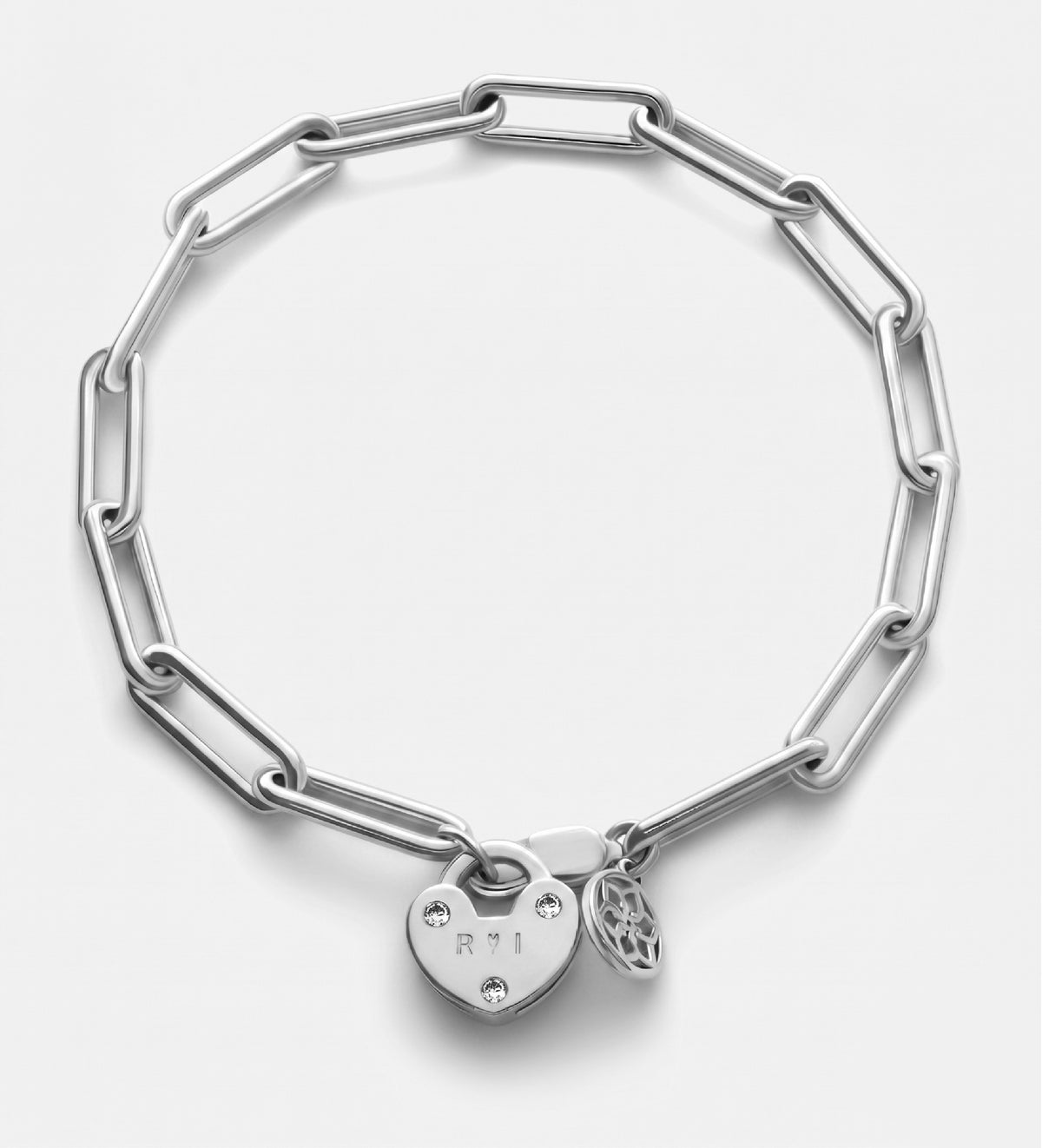Heart Lock Bracelet With Lab Diamond in Rhodium Plating on 925 Silver - Ash & Harry