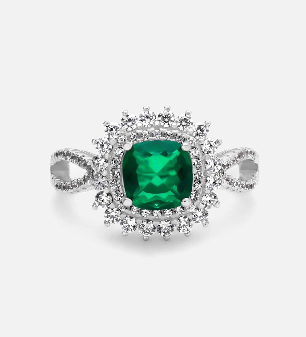 Imperial Emerald Crown Ring in 925 Silver High Quality Simulated Diamonds and Crafted Emerald Stone - Ash & Harry