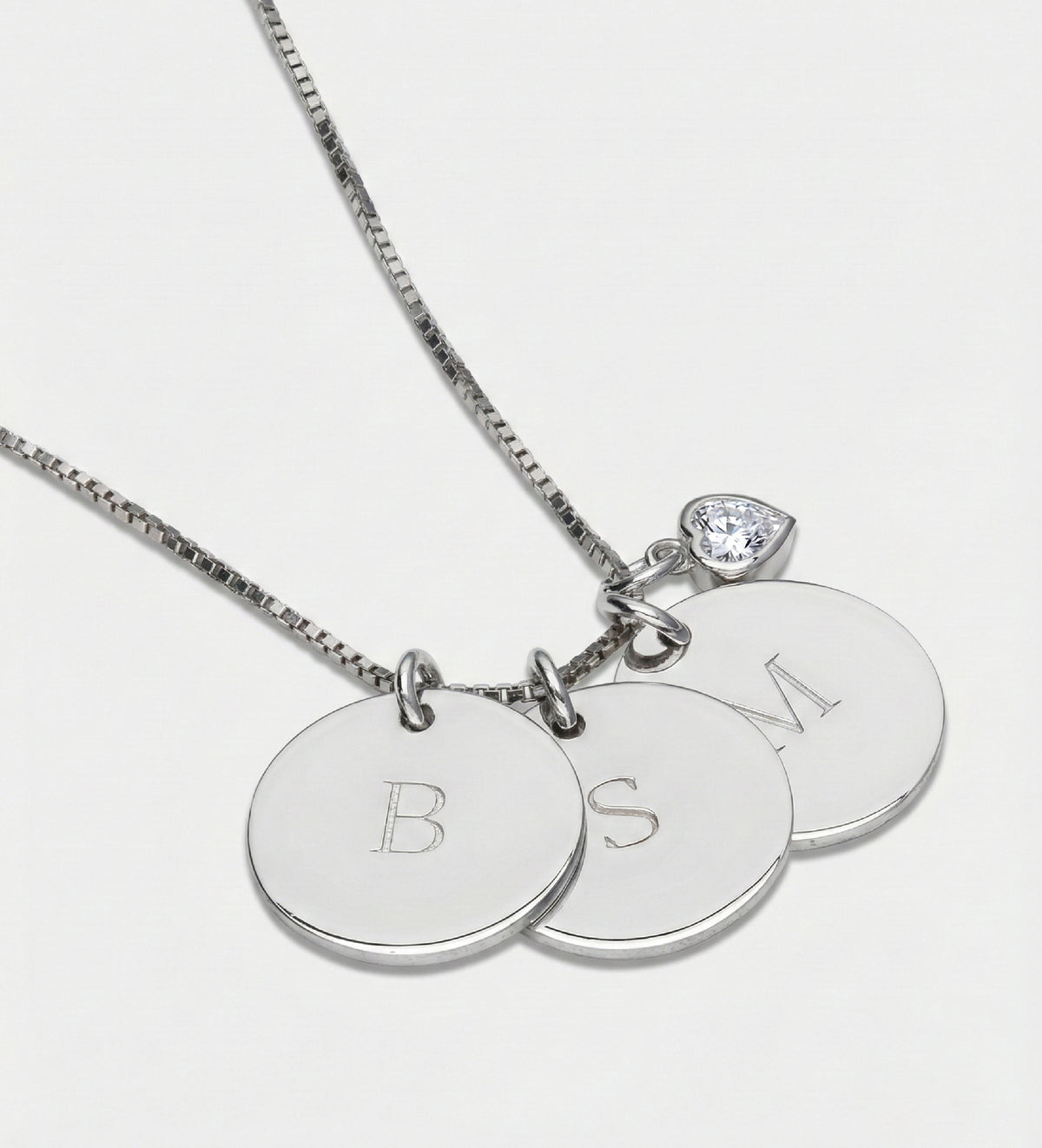 Initial Disc Necklace With .2CT Heart Shaped Lab Diamond in Rhodium Plating on 925 Silver - Ash & Harry