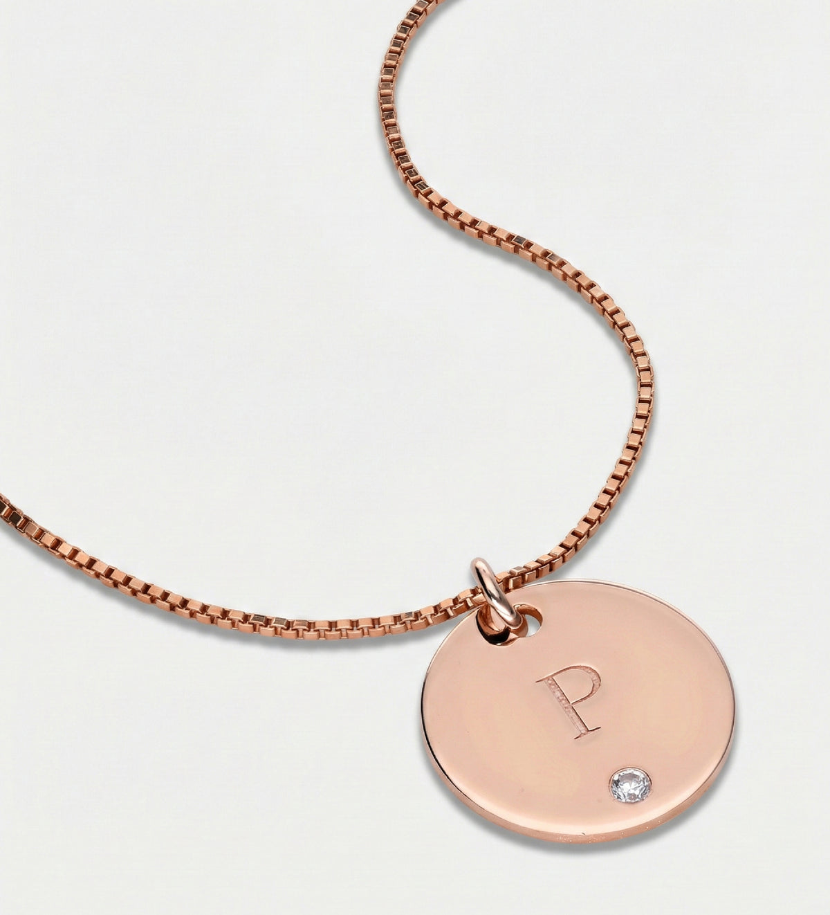 Initial Disc Necklace With Lab Diamond in 18K Rose Gold Plating on 925 Silver - Ash & Harry
