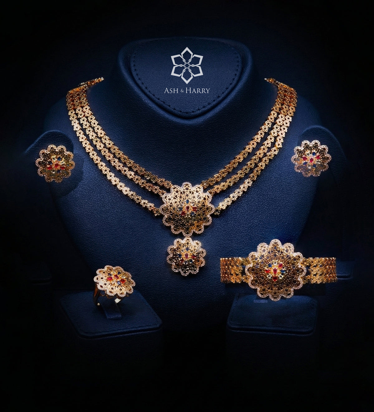 Jihan Golden Luxury Bridal Full Set with High Quality Zircon Stones and 18K Gold Plated - Ash & Harry