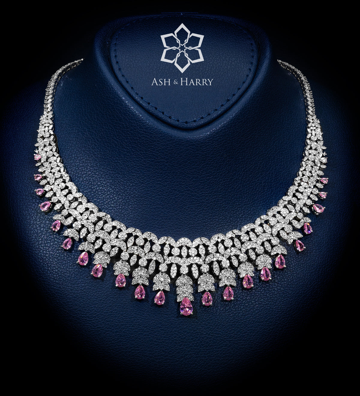 Jouri Royal Pink and White Bridal Full Set with Brilliant - Cut Simulated Diamonds, Rhodium Plated - Ash & Harry